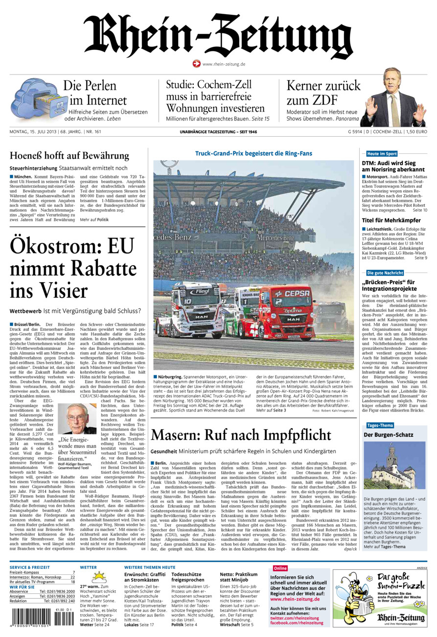 Rhein-Zeitung Kreis Cochem-Zell vom Montag, 15.07.2013