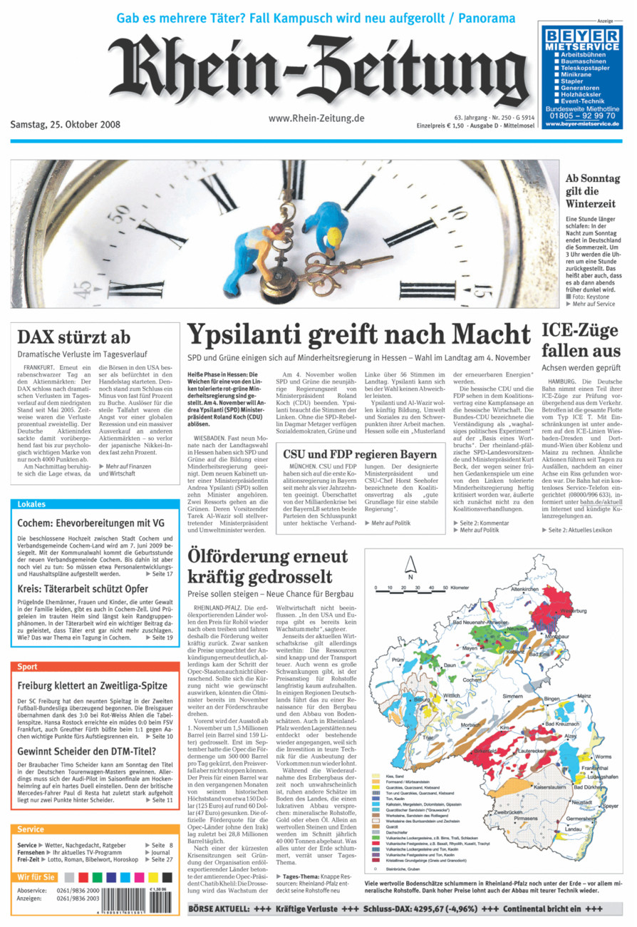 Rhein-Zeitung Kreis Cochem-Zell vom Samstag, 25.10.2008