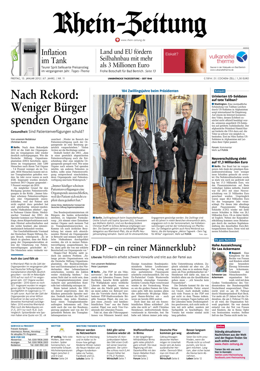 Rhein-Zeitung Kreis Cochem-Zell vom Freitag, 13.01.2012