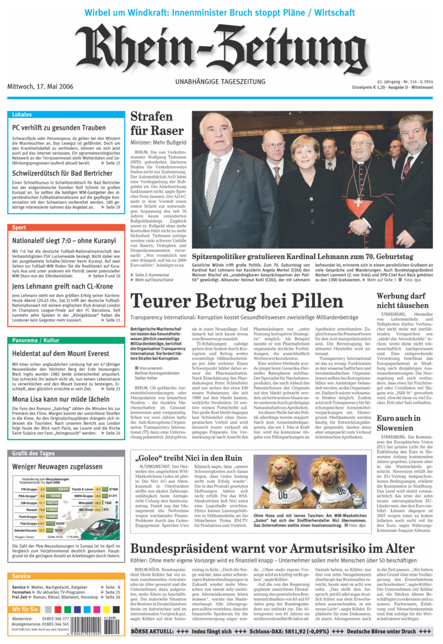 Rhein-Zeitung Kreis Cochem-Zell vom Mittwoch, 17.05.2006