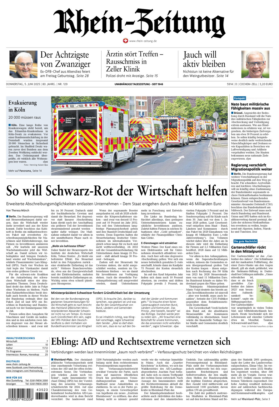 Rhein-Zeitung Kreis Cochem-Zell vom Donnerstag, 05.06.2025