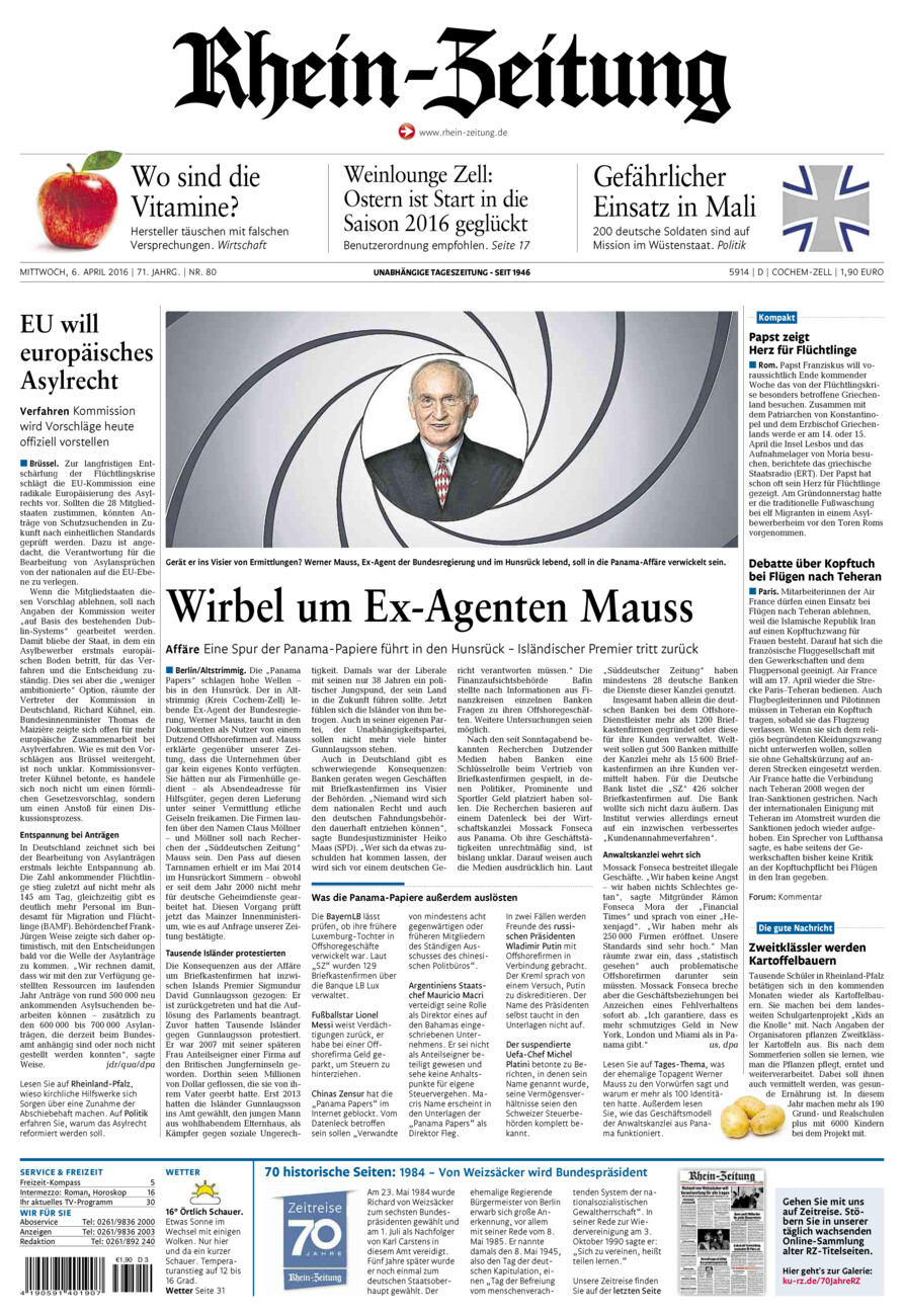 Rhein-Zeitung Kreis Cochem-Zell vom Mittwoch, 06.04.2016