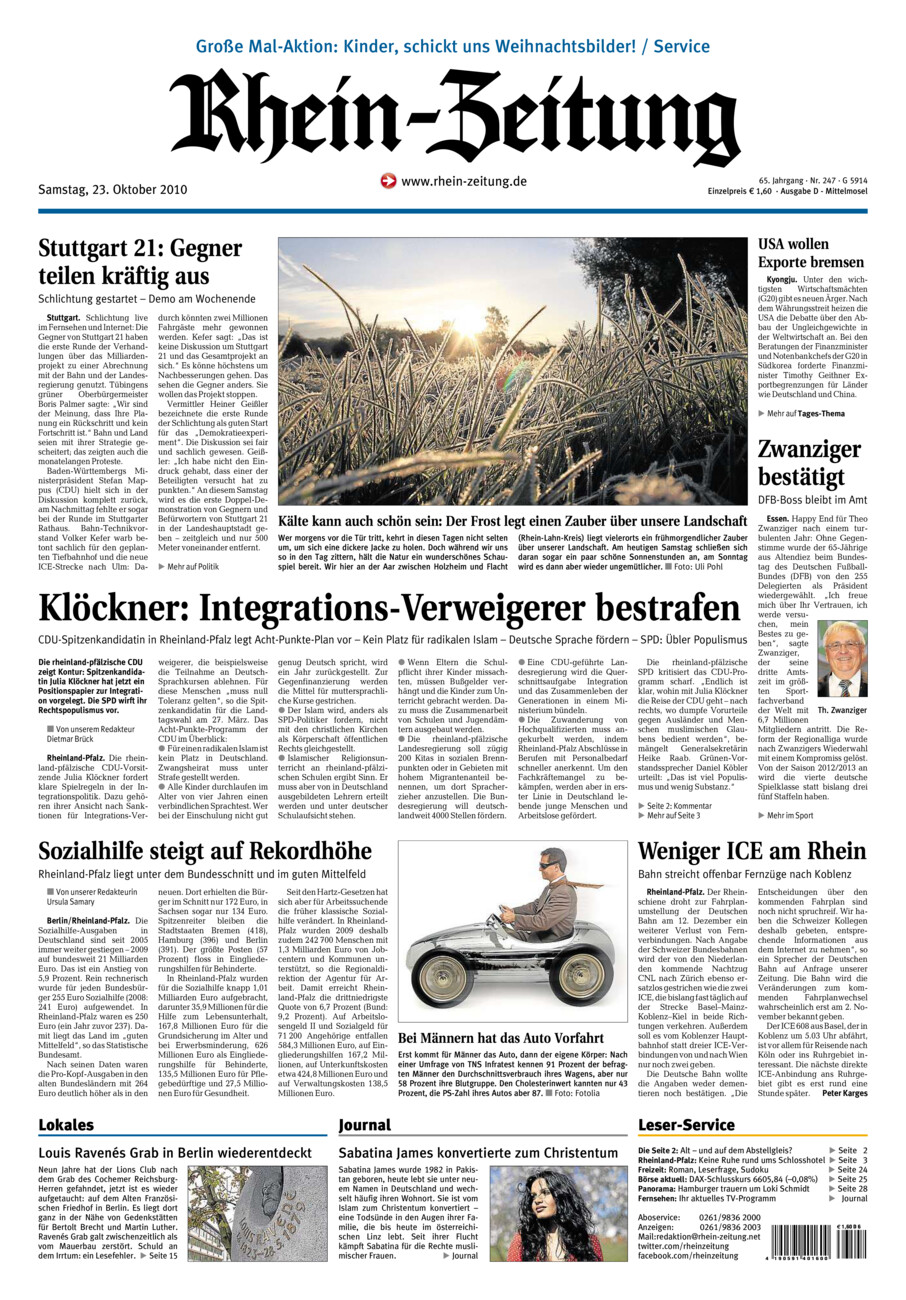 Rhein-Zeitung Kreis Cochem-Zell vom Samstag, 23.10.2010