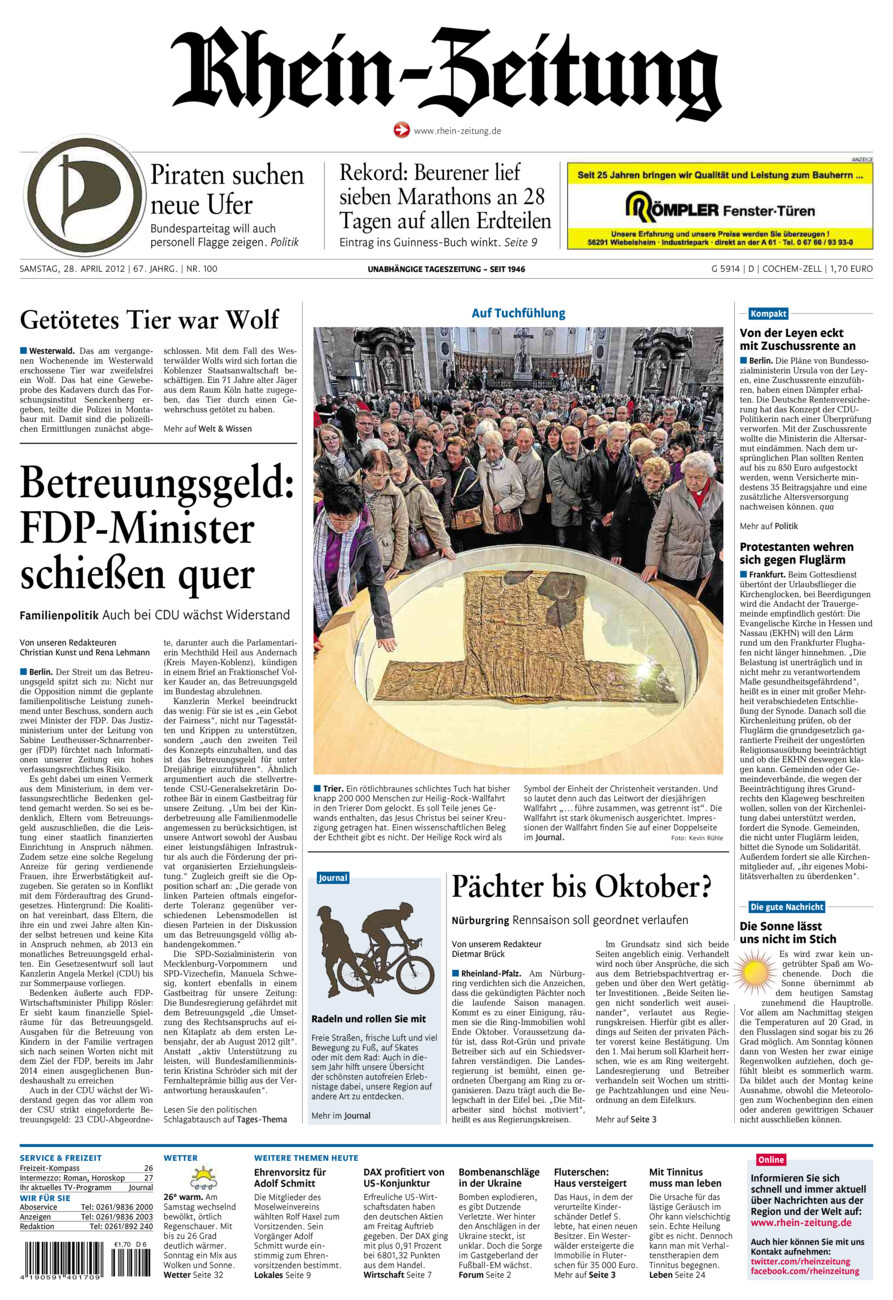 Rhein-Zeitung Kreis Cochem-Zell vom Samstag, 28.04.2012