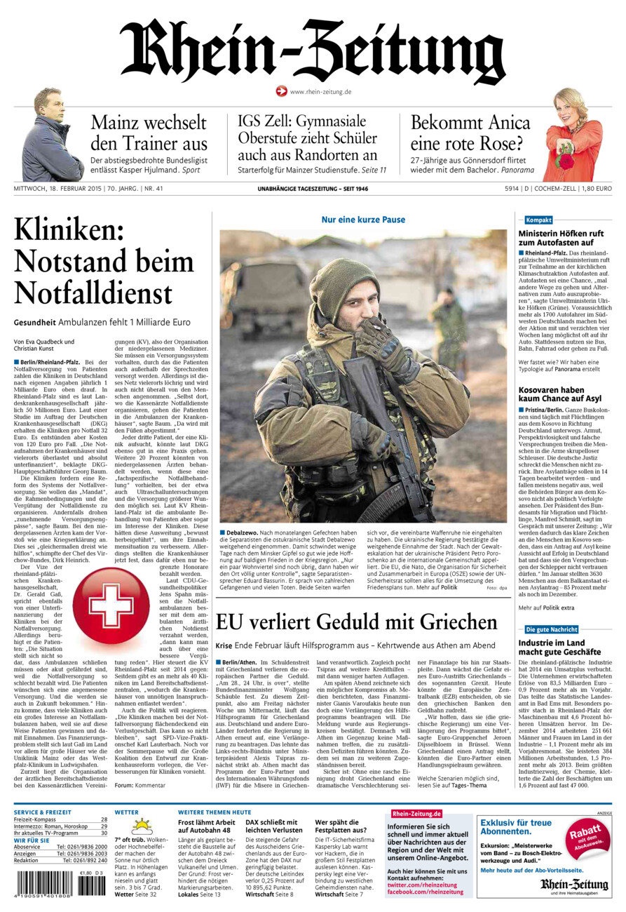 Rhein-Zeitung Kreis Cochem-Zell vom Mittwoch, 18.02.2015