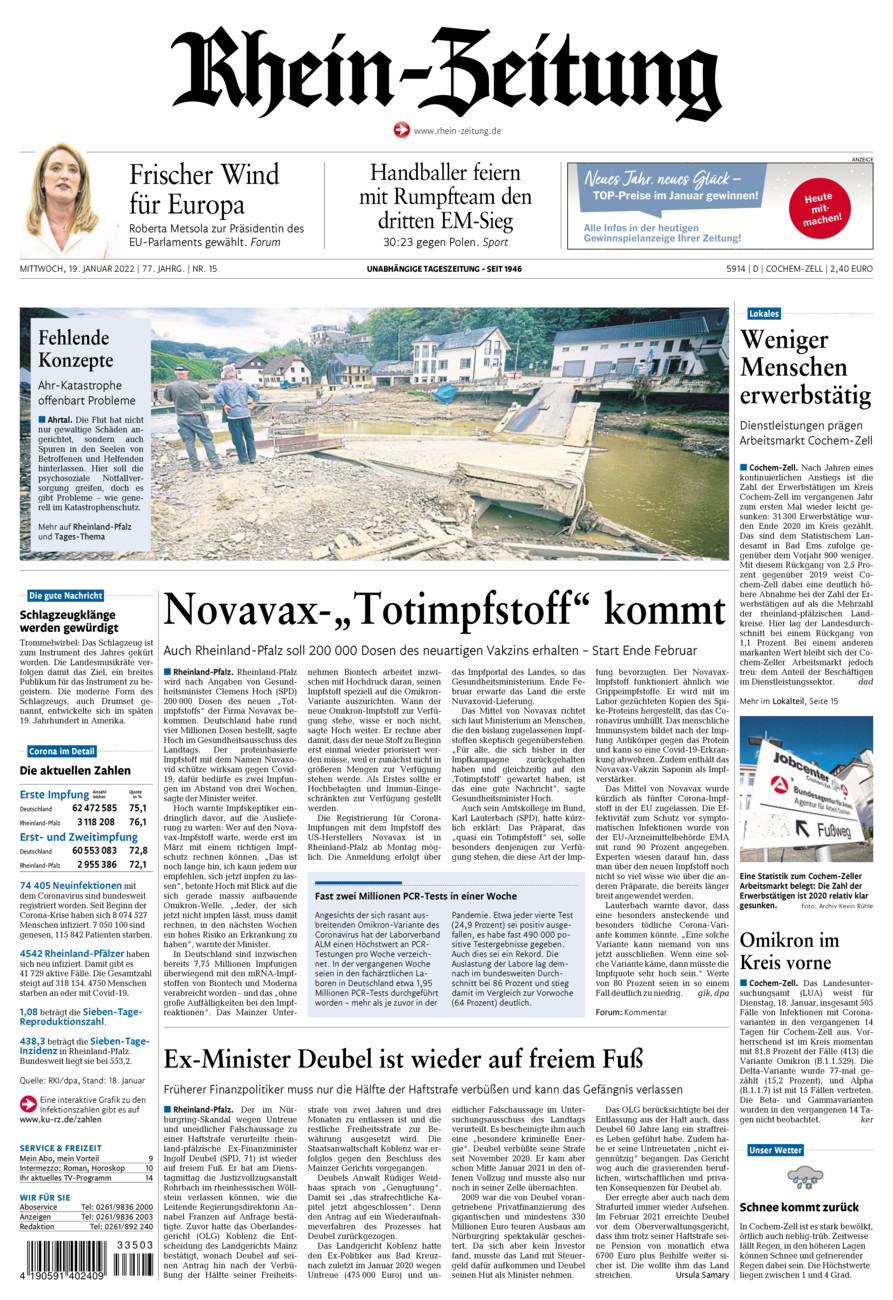 Rhein-Zeitung Kreis Cochem-Zell vom Mittwoch, 19.01.2022