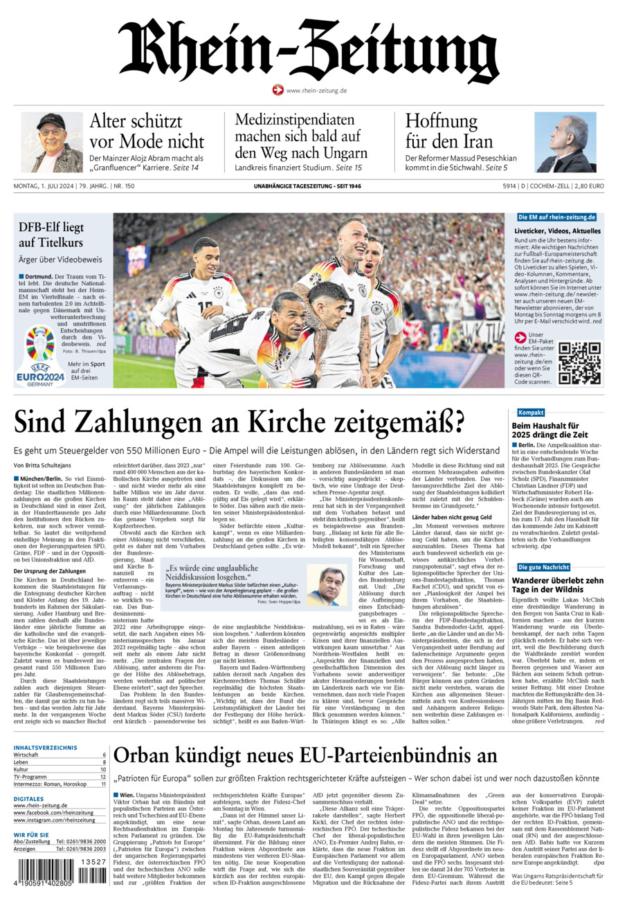 Rhein-Zeitung Kreis Cochem-Zell vom Montag, 01.07.2024