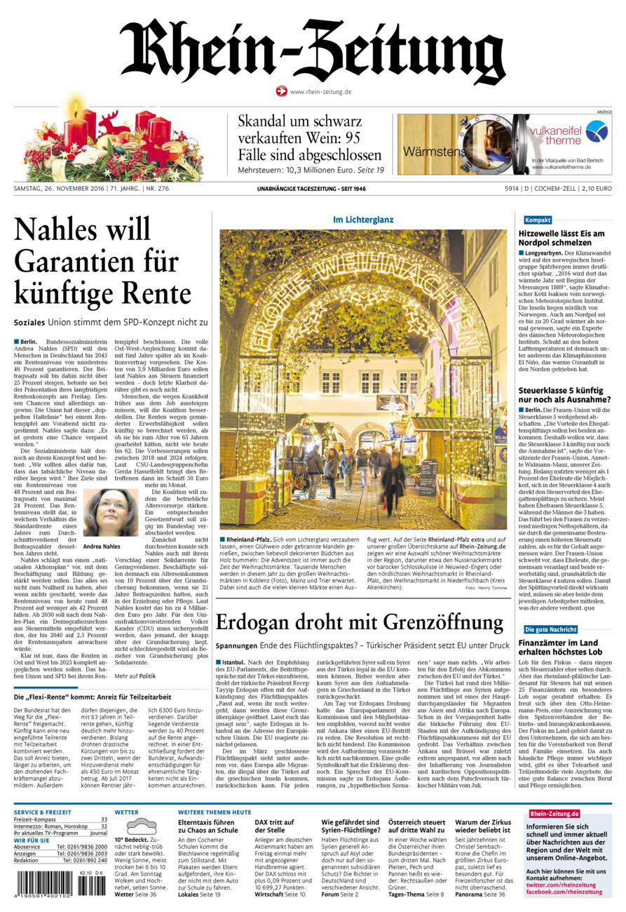 Rhein-Zeitung Kreis Cochem-Zell vom Samstag, 26.11.2016