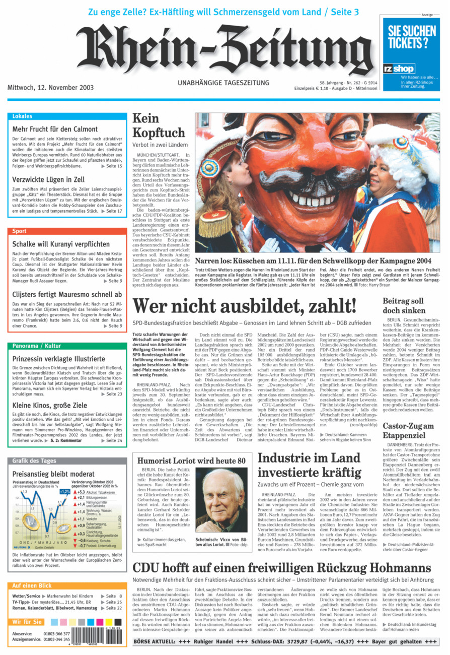 Rhein-Zeitung Kreis Cochem-Zell vom Mittwoch, 12.11.2003