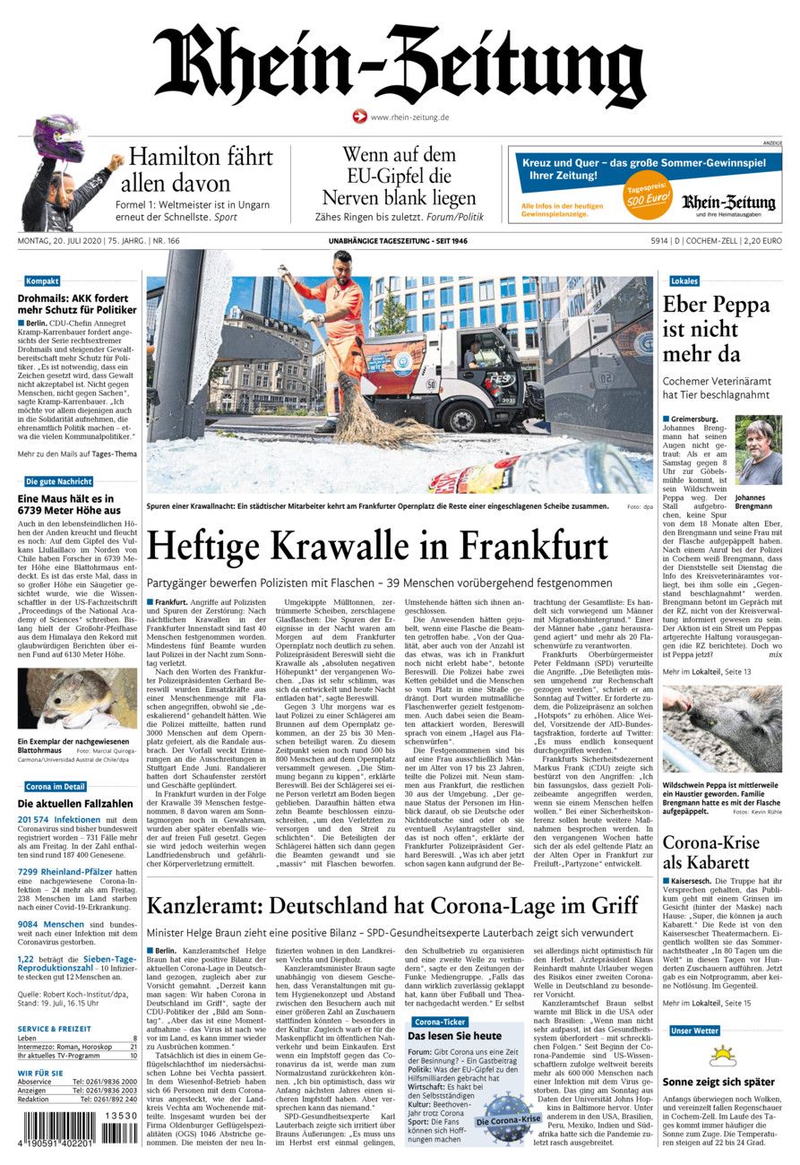 Rhein-Zeitung Kreis Cochem-Zell vom Montag, 20.07.2020
