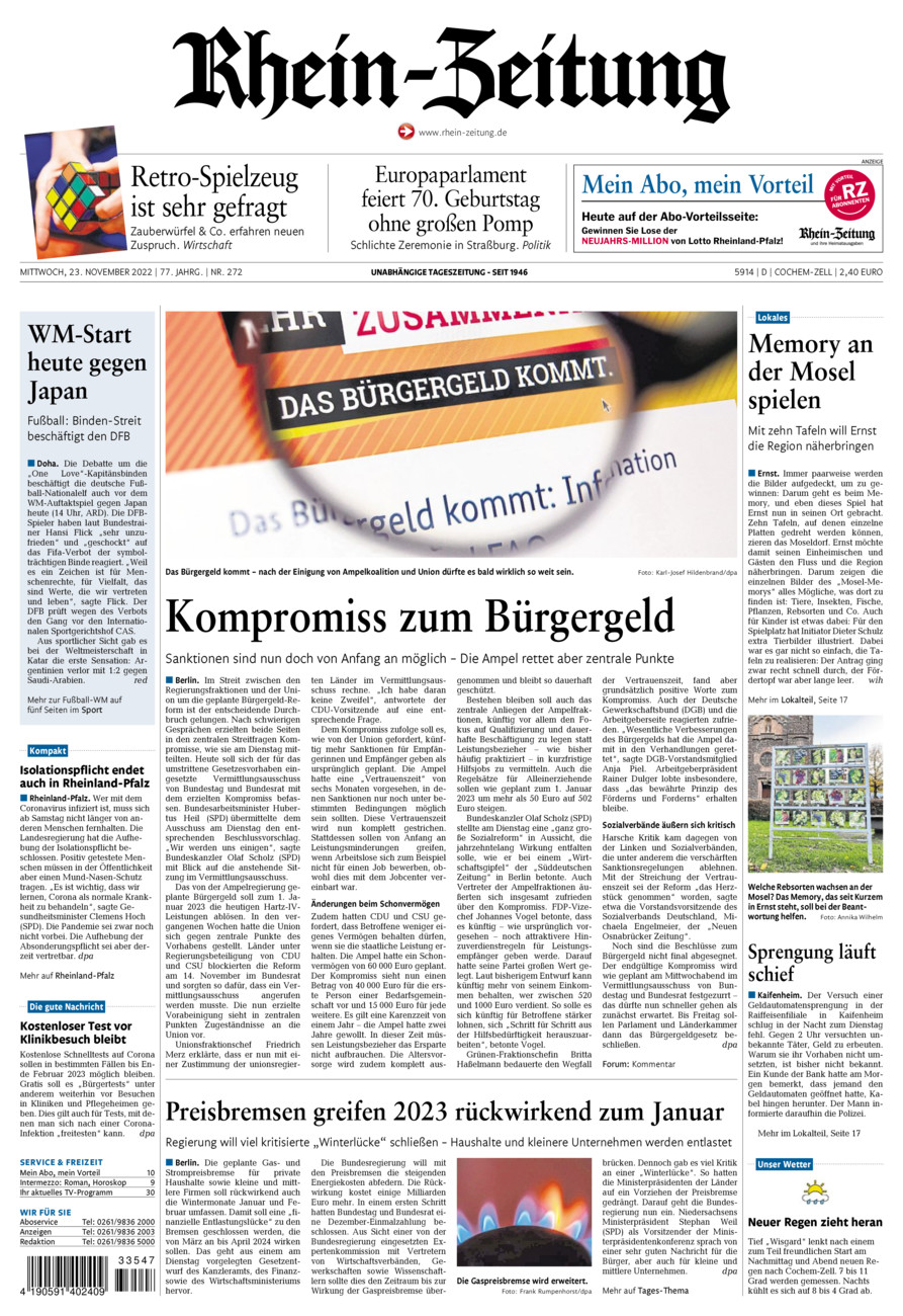 Rhein-Zeitung Kreis Cochem-Zell vom Mittwoch, 23.11.2022
