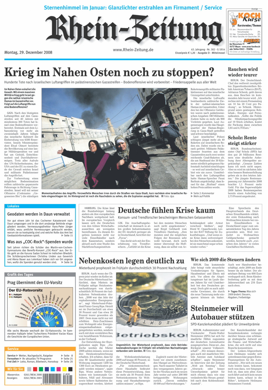 Rhein-Zeitung Kreis Cochem-Zell vom Montag, 29.12.2008