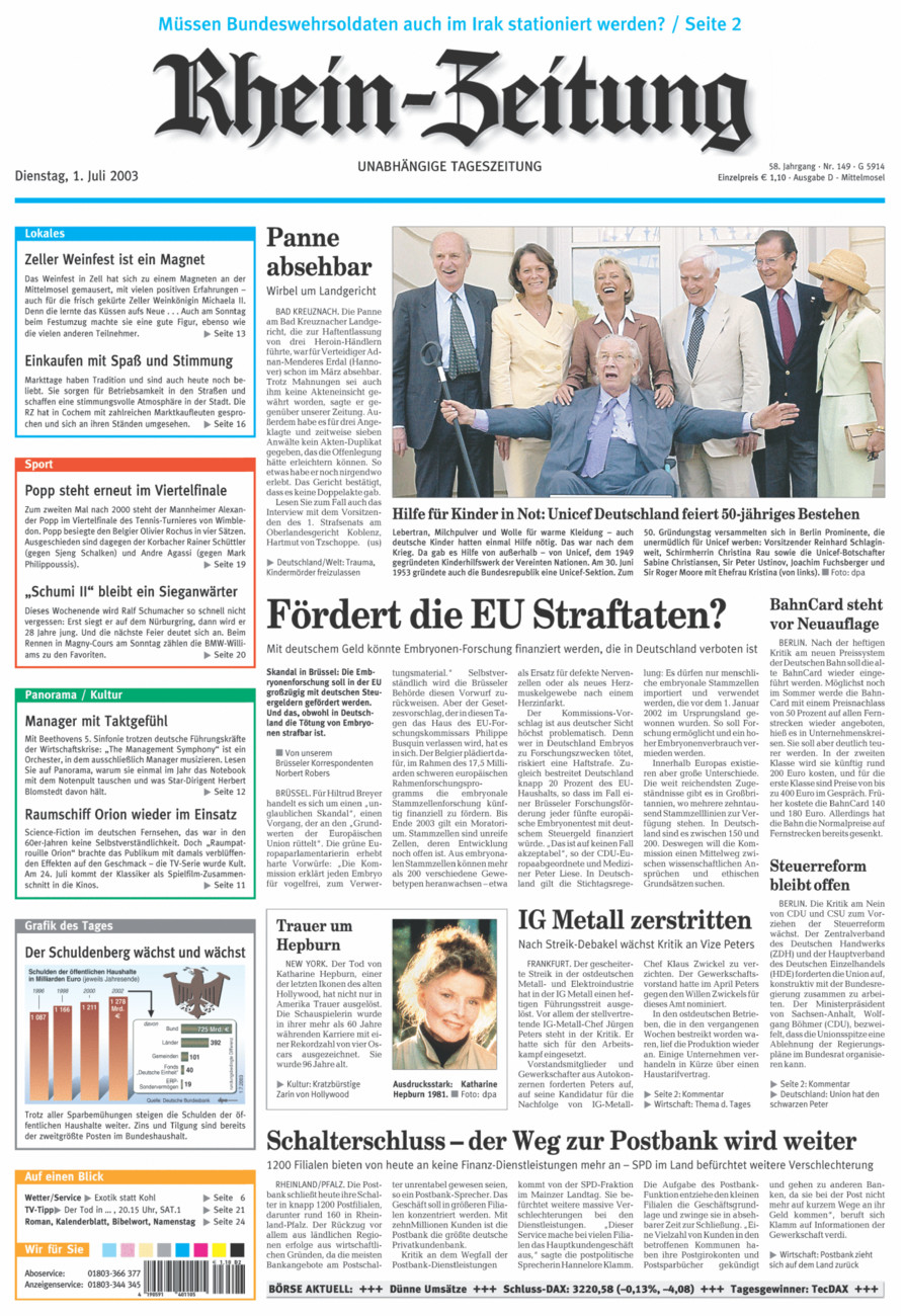 Rhein-Zeitung Kreis Cochem-Zell vom Dienstag, 01.07.2003