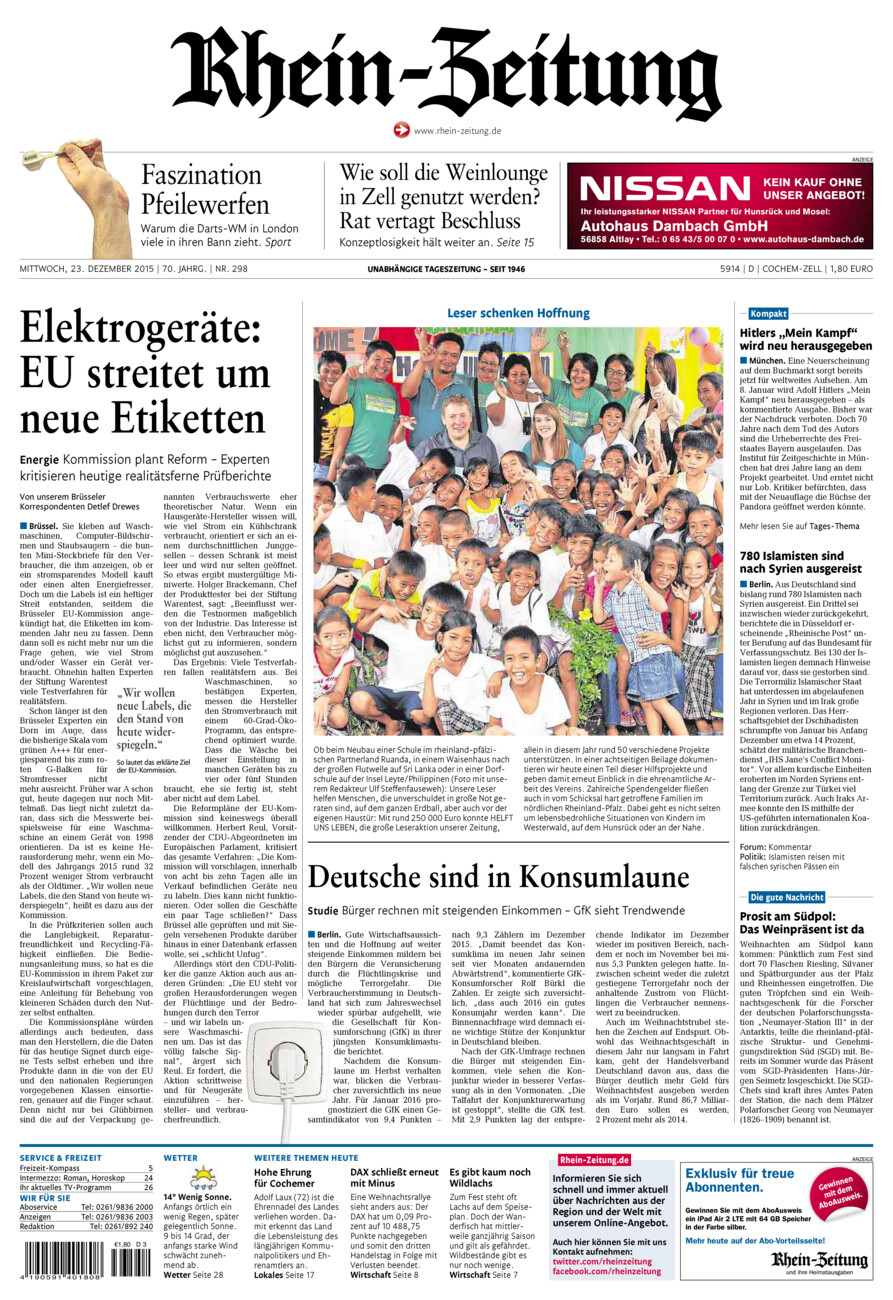 Rhein-Zeitung Kreis Cochem-Zell vom Mittwoch, 23.12.2015