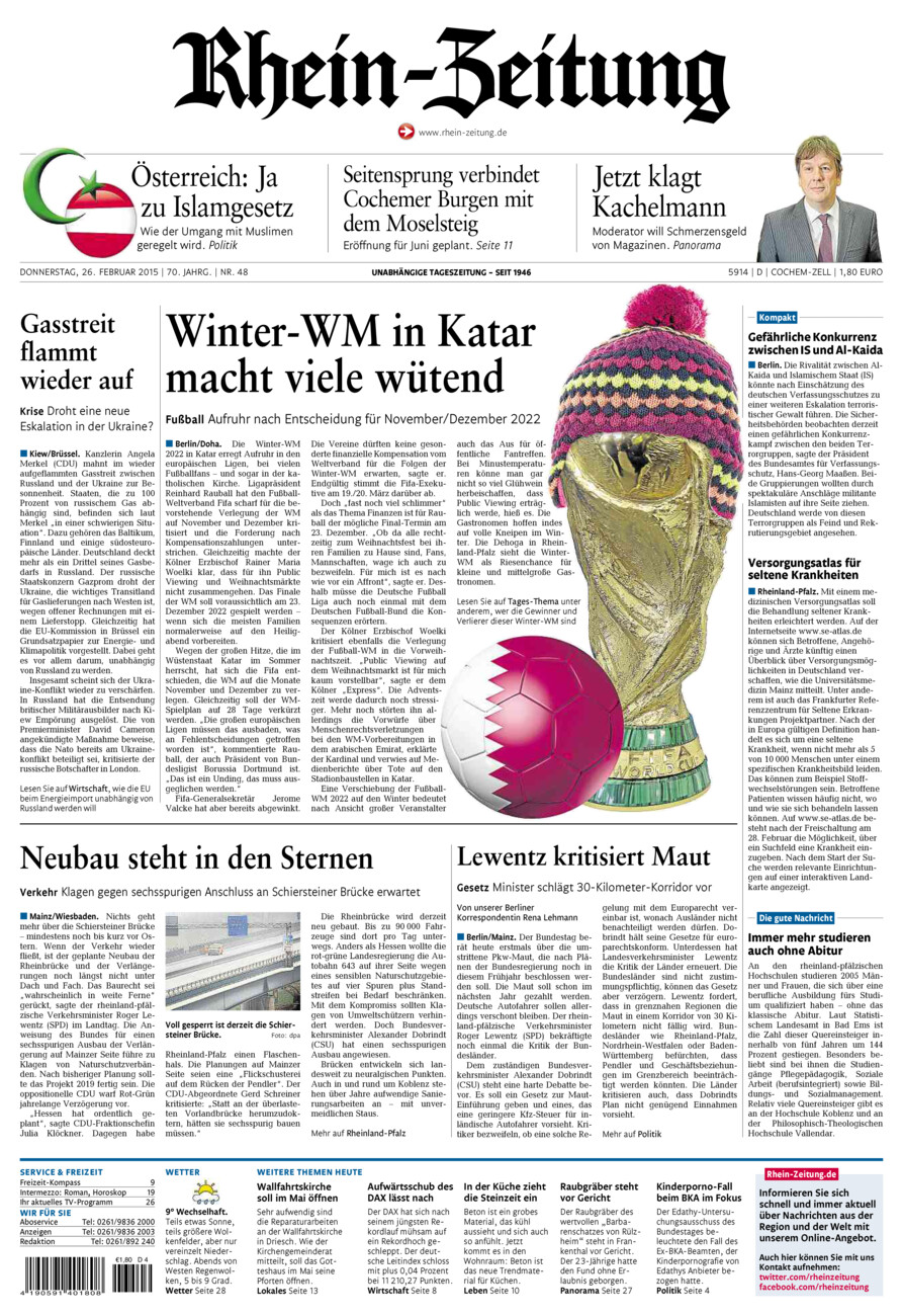 Rhein-Zeitung Kreis Cochem-Zell vom Donnerstag, 26.02.2015