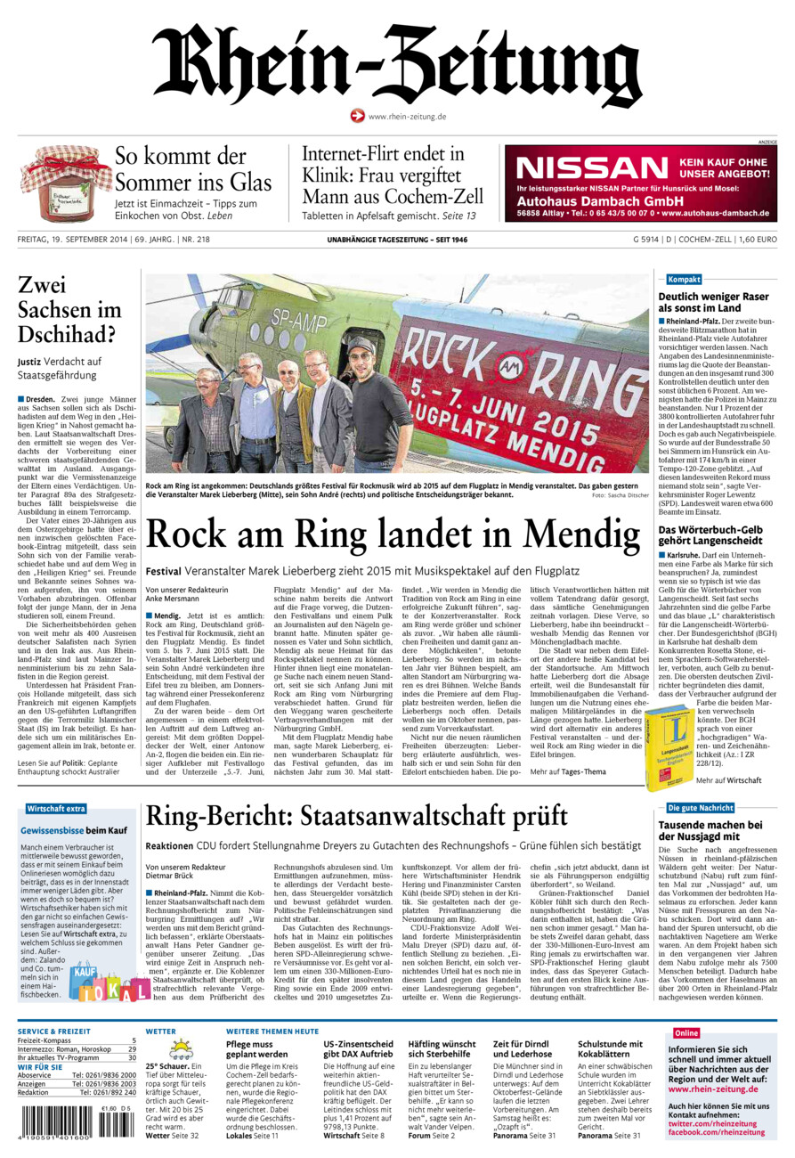 Rhein-Zeitung Kreis Cochem-Zell vom Freitag, 19.09.2014