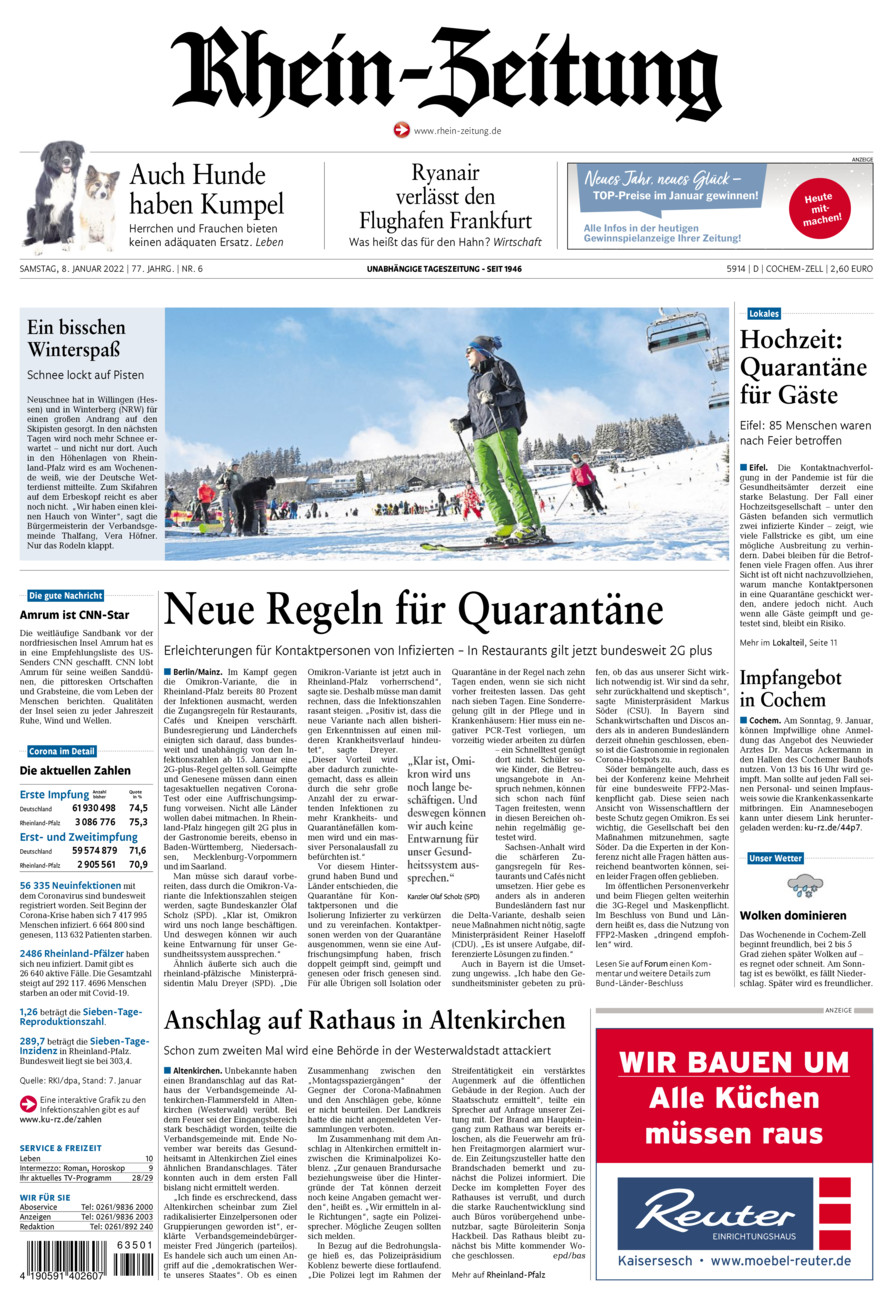 Rhein-Zeitung Kreis Cochem-Zell vom Samstag, 08.01.2022