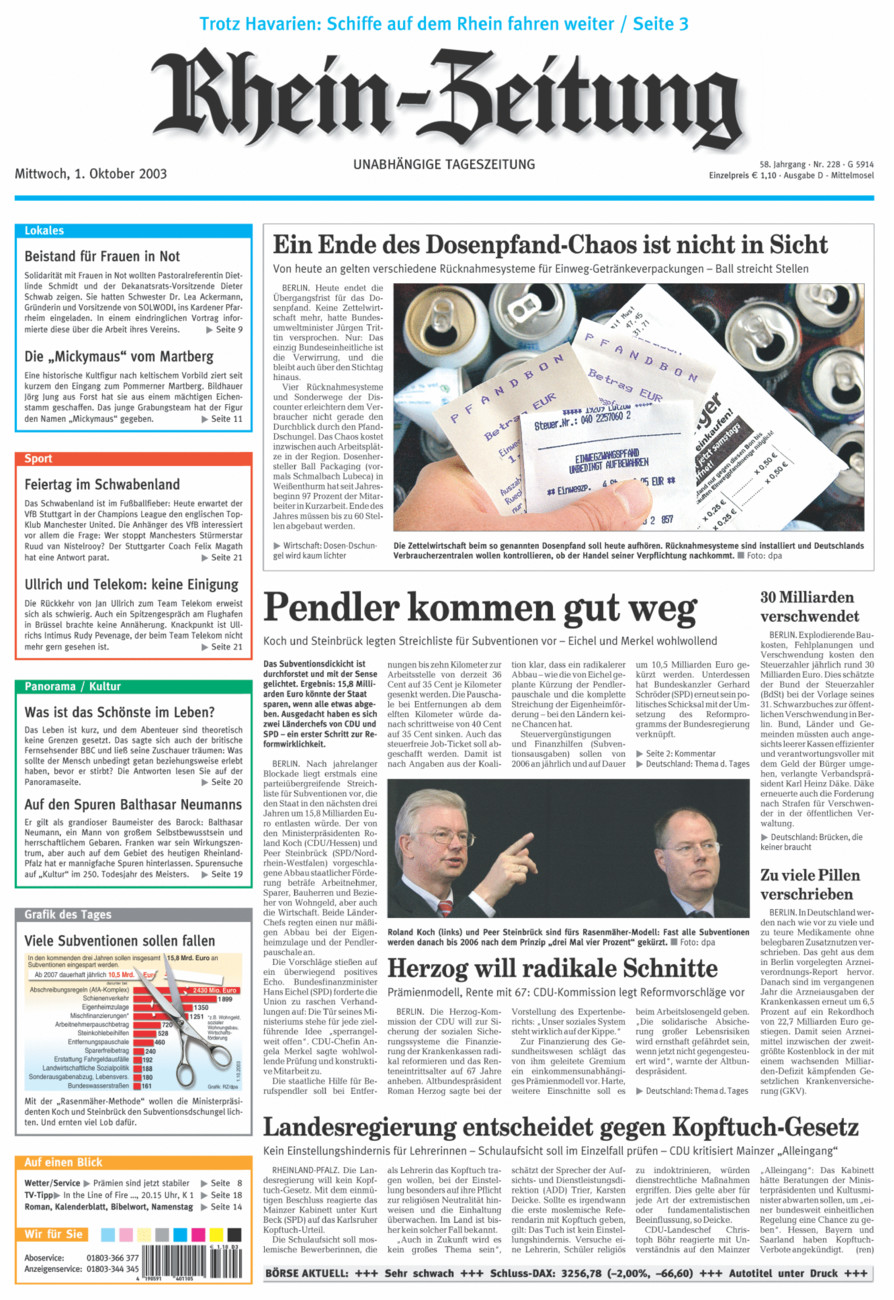 Rhein-Zeitung Kreis Cochem-Zell vom Mittwoch, 01.10.2003