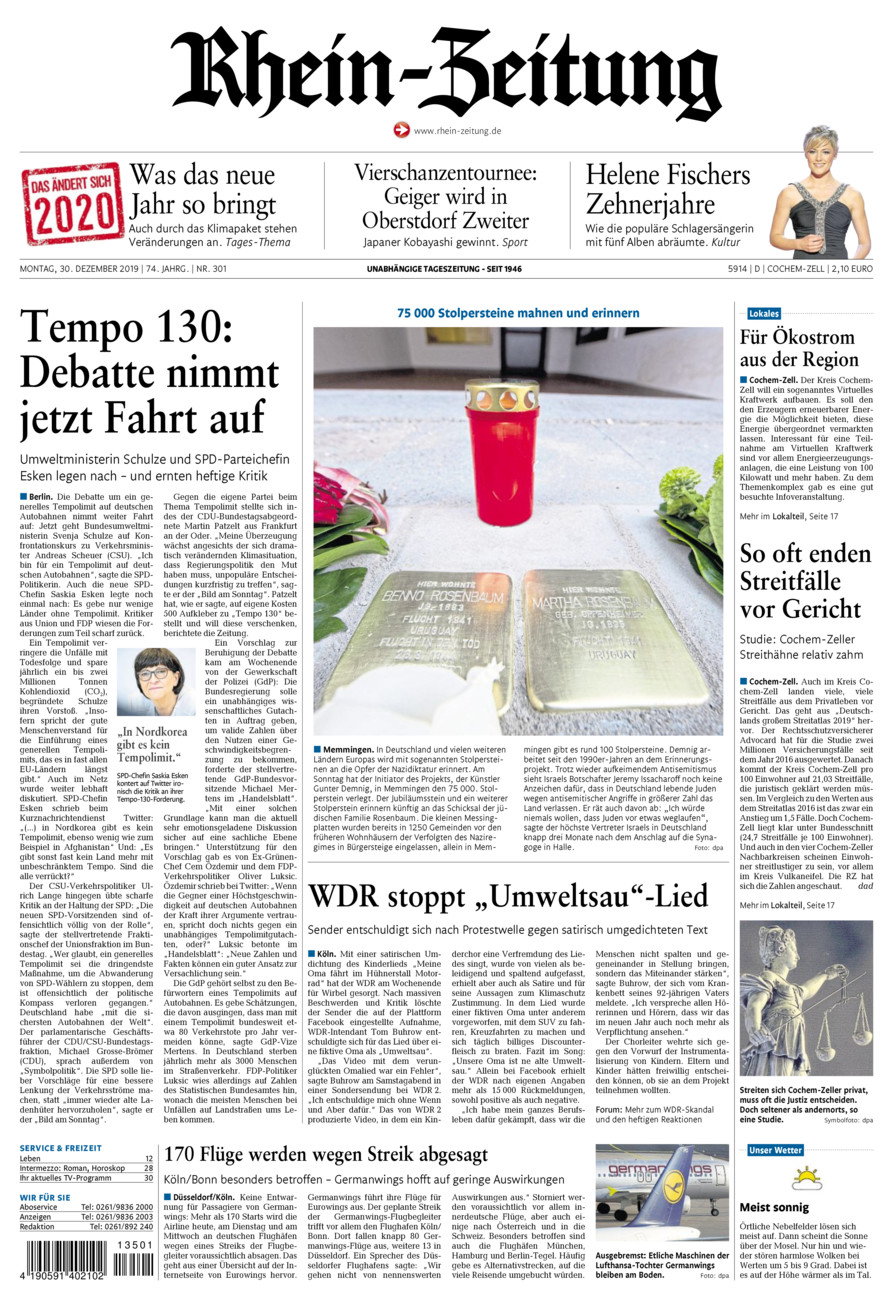 Rhein-Zeitung Kreis Cochem-Zell vom Montag, 30.12.2019