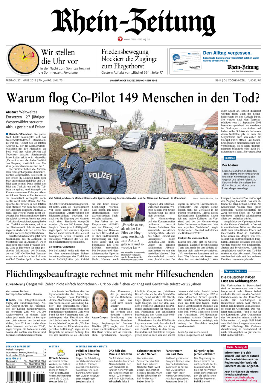 Rhein-Zeitung Kreis Cochem-Zell vom Freitag, 27.03.2015