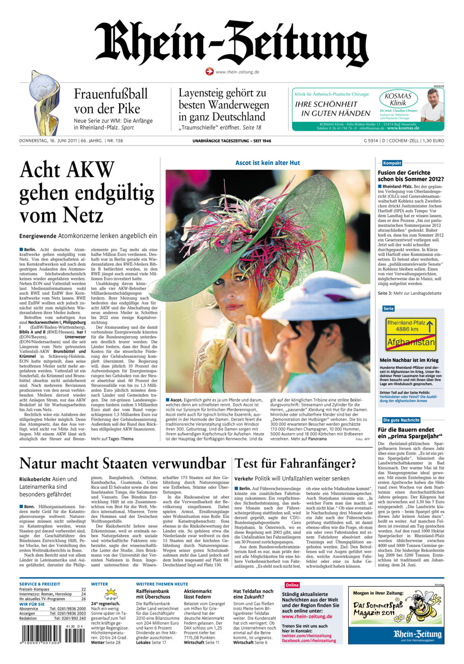Rhein-Zeitung Kreis Cochem-Zell vom Donnerstag, 16.06.2011