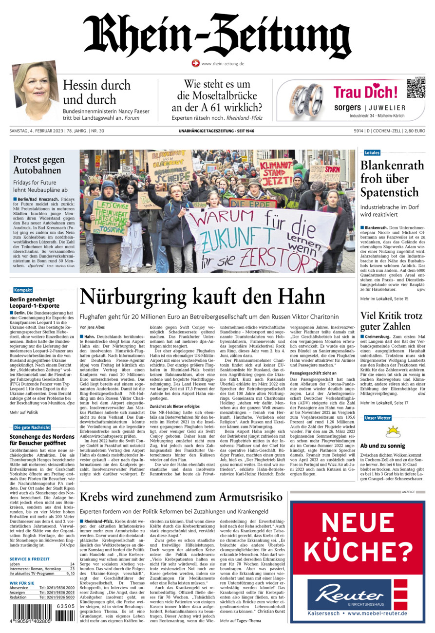Rhein-Zeitung Kreis Cochem-Zell vom Samstag, 04.02.2023