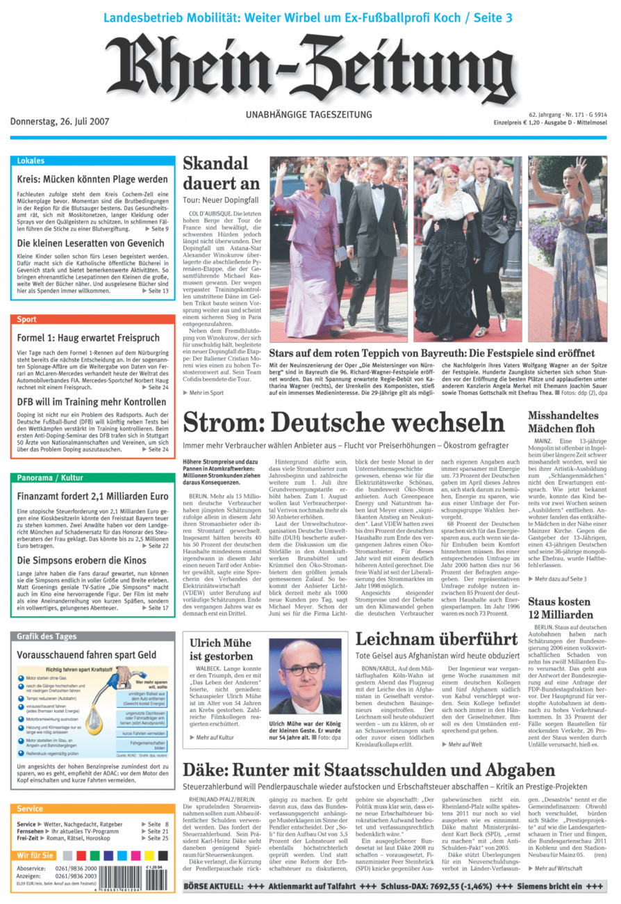 Rhein-Zeitung Kreis Cochem-Zell vom Donnerstag, 26.07.2007