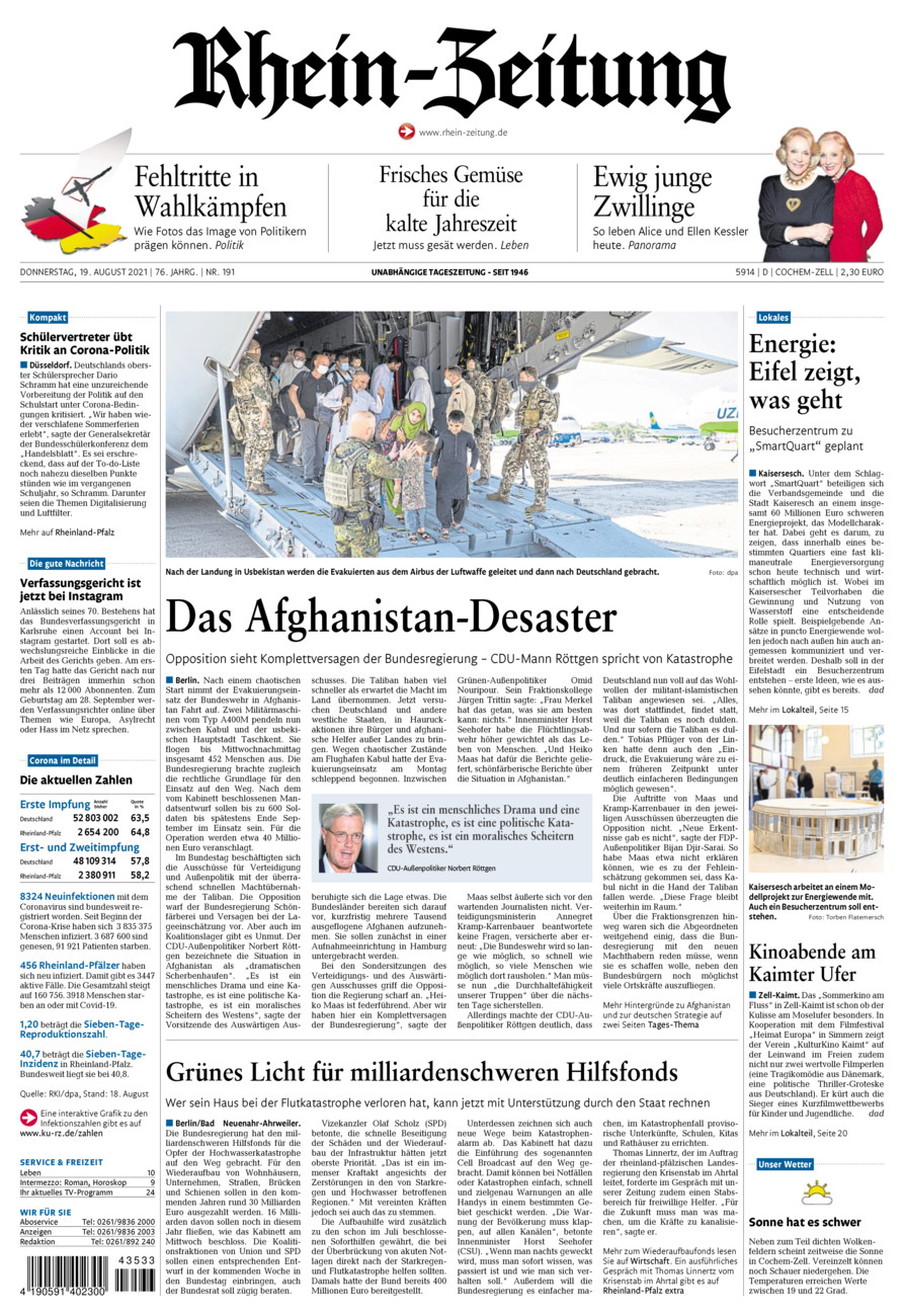 Rhein-Zeitung Kreis Cochem-Zell vom Donnerstag, 19.08.2021