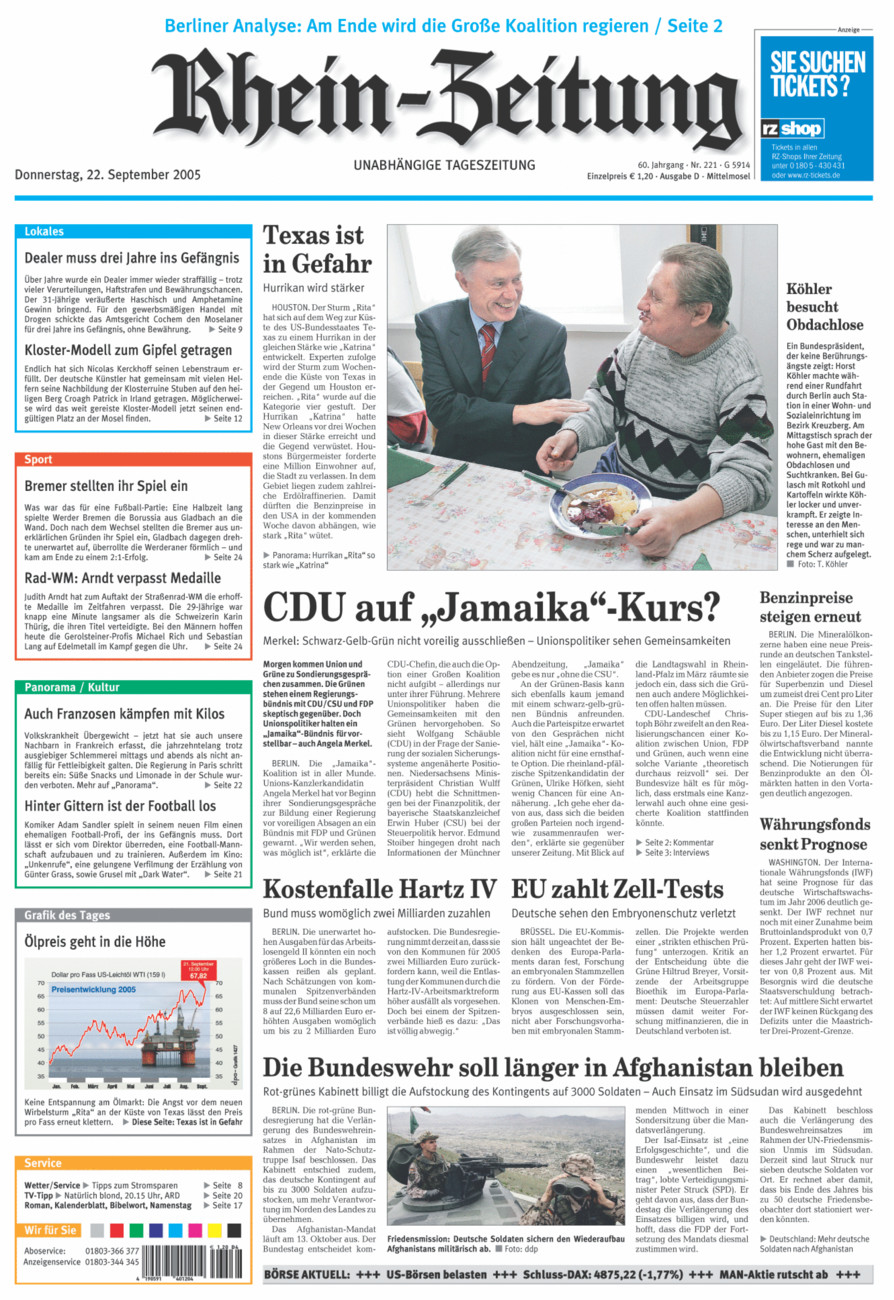 Rhein-Zeitung Kreis Cochem-Zell vom Donnerstag, 22.09.2005