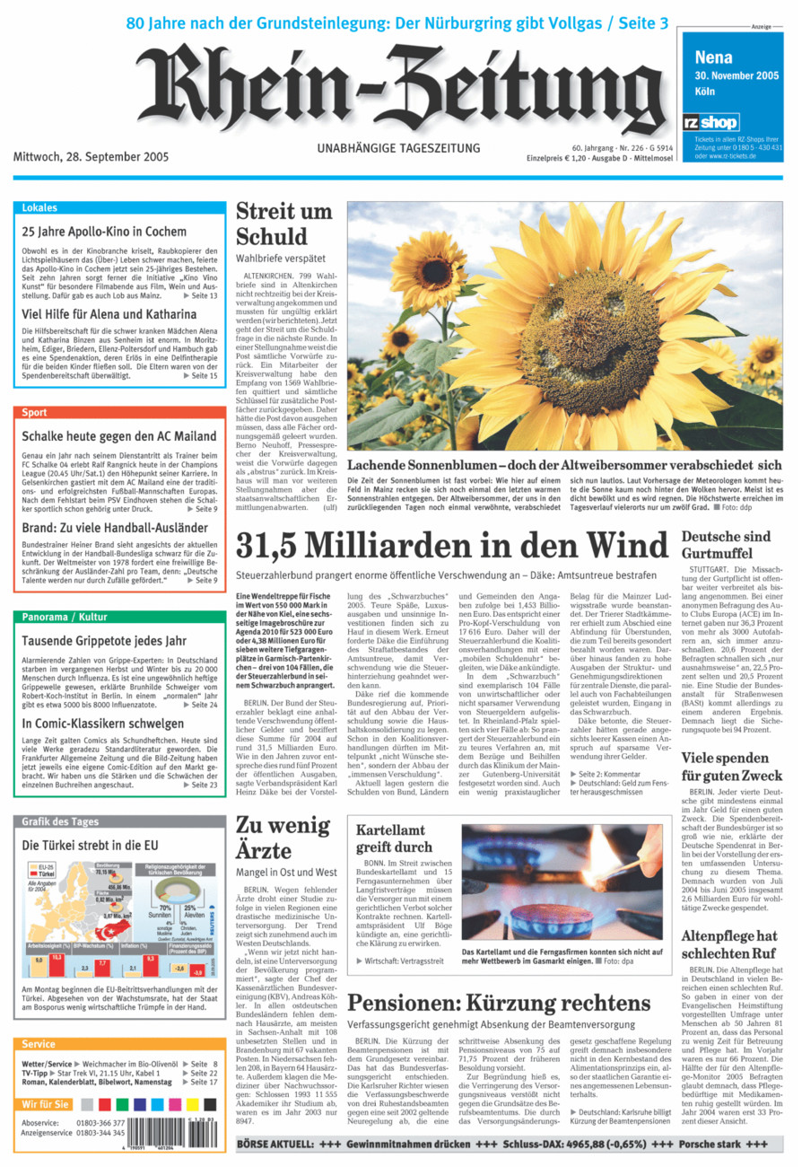 Rhein-Zeitung Kreis Cochem-Zell vom Mittwoch, 28.09.2005