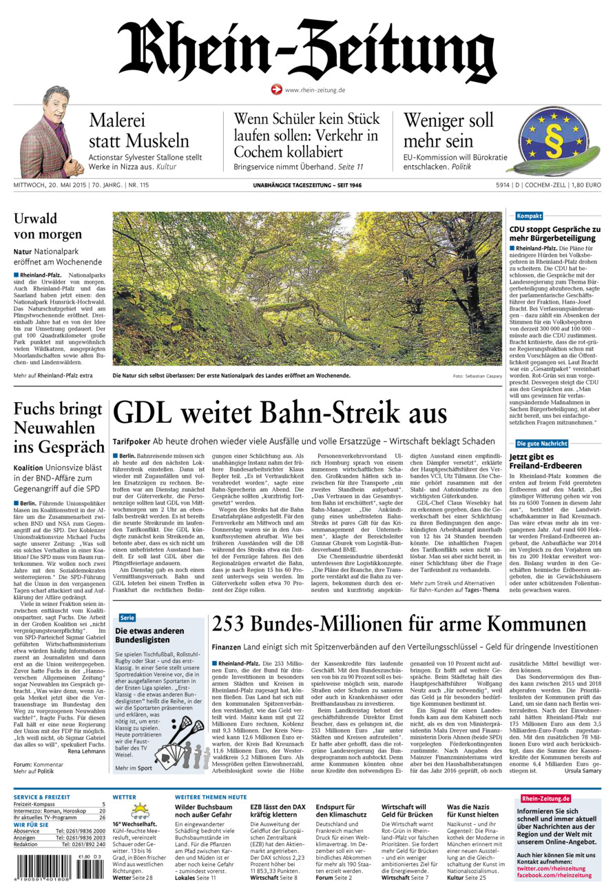 Rhein-Zeitung Kreis Cochem-Zell vom Mittwoch, 20.05.2015