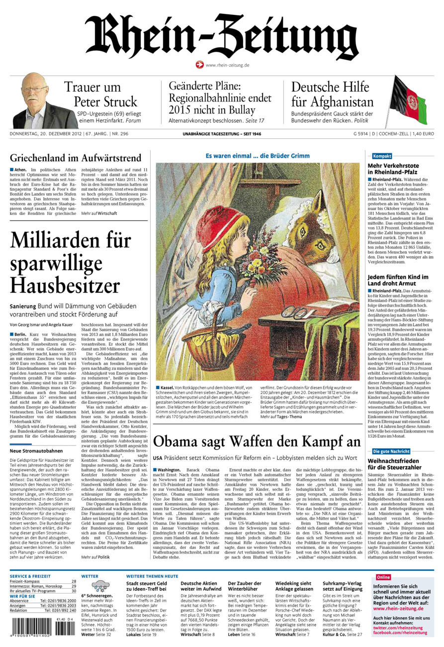 Rhein-Zeitung Kreis Cochem-Zell vom Donnerstag, 20.12.2012