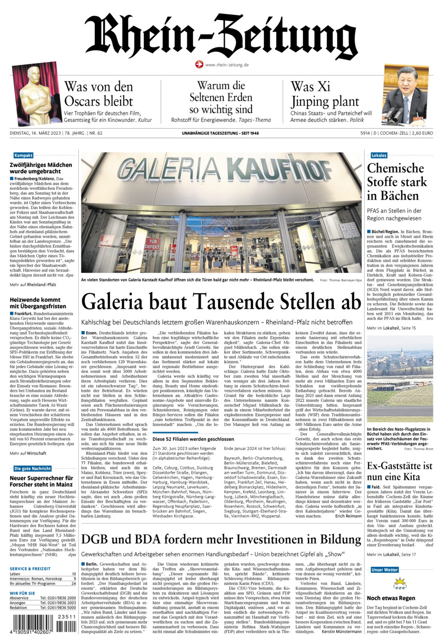 Rhein-Zeitung Kreis Cochem-Zell vom Dienstag, 14.03.2023