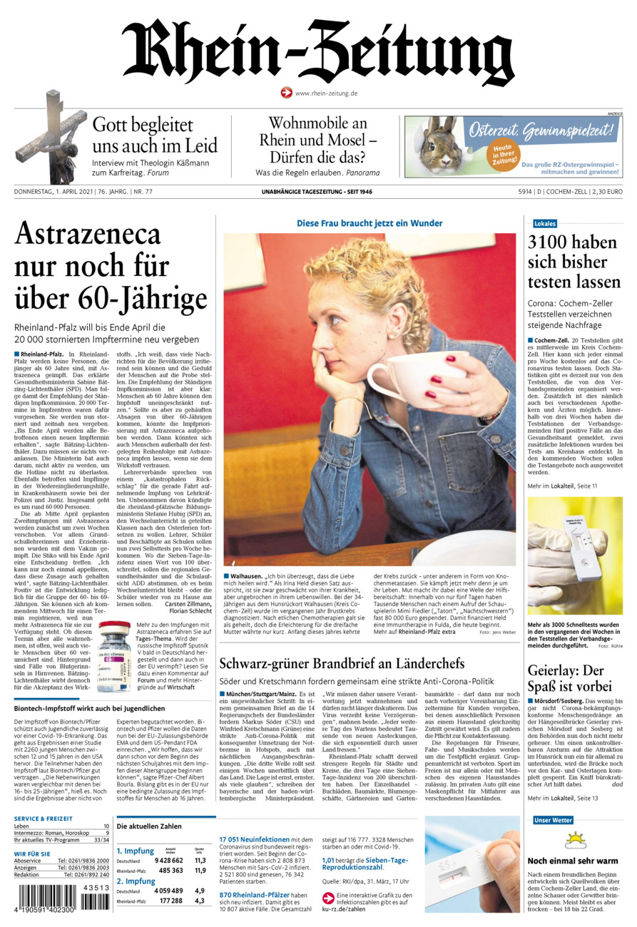Rhein-Zeitung Kreis Cochem-Zell vom Donnerstag, 01.04.2021