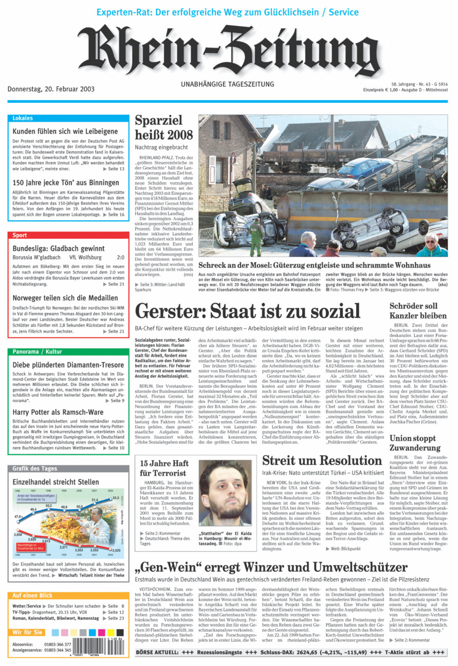 Rhein-Zeitung Kreis Cochem-Zell vom Donnerstag, 20.02.2003