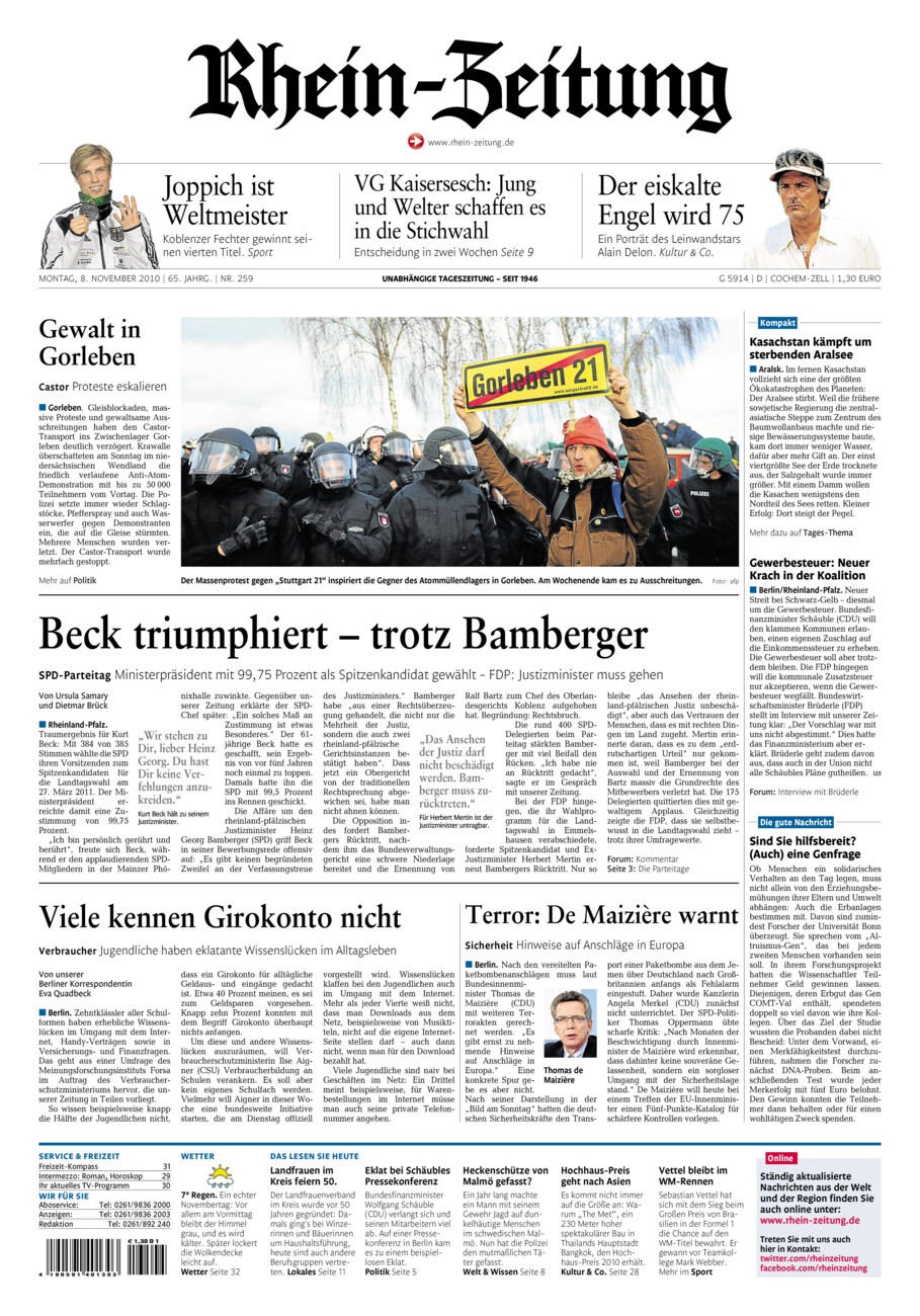 Rhein-Zeitung Kreis Cochem-Zell vom Montag, 08.11.2010