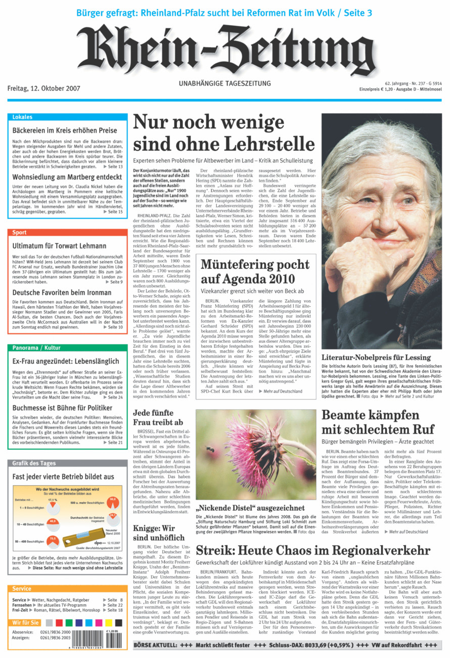Rhein-Zeitung Kreis Cochem-Zell vom Freitag, 12.10.2007
