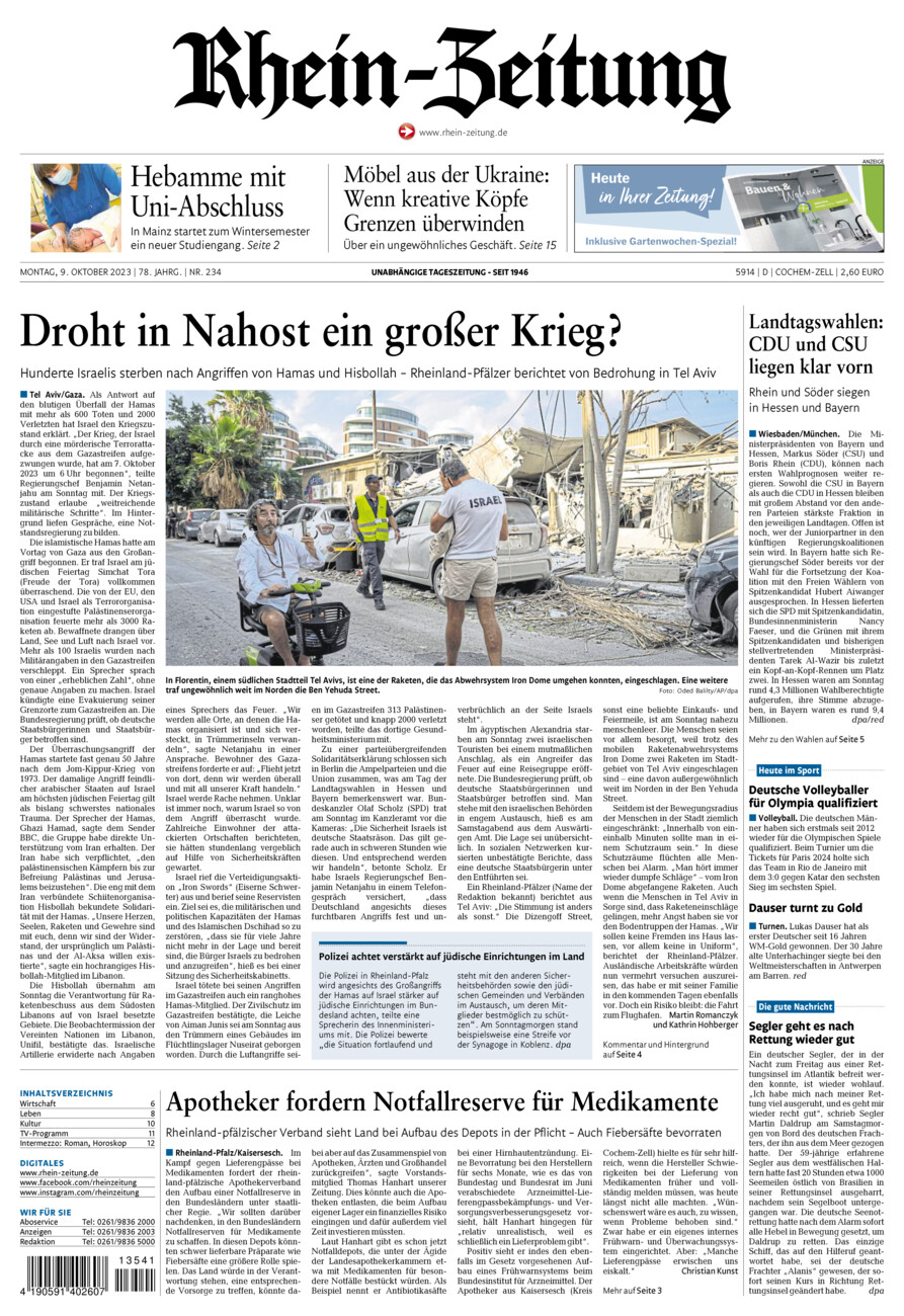 Rhein-Zeitung Kreis Cochem-Zell vom Montag, 09.10.2023