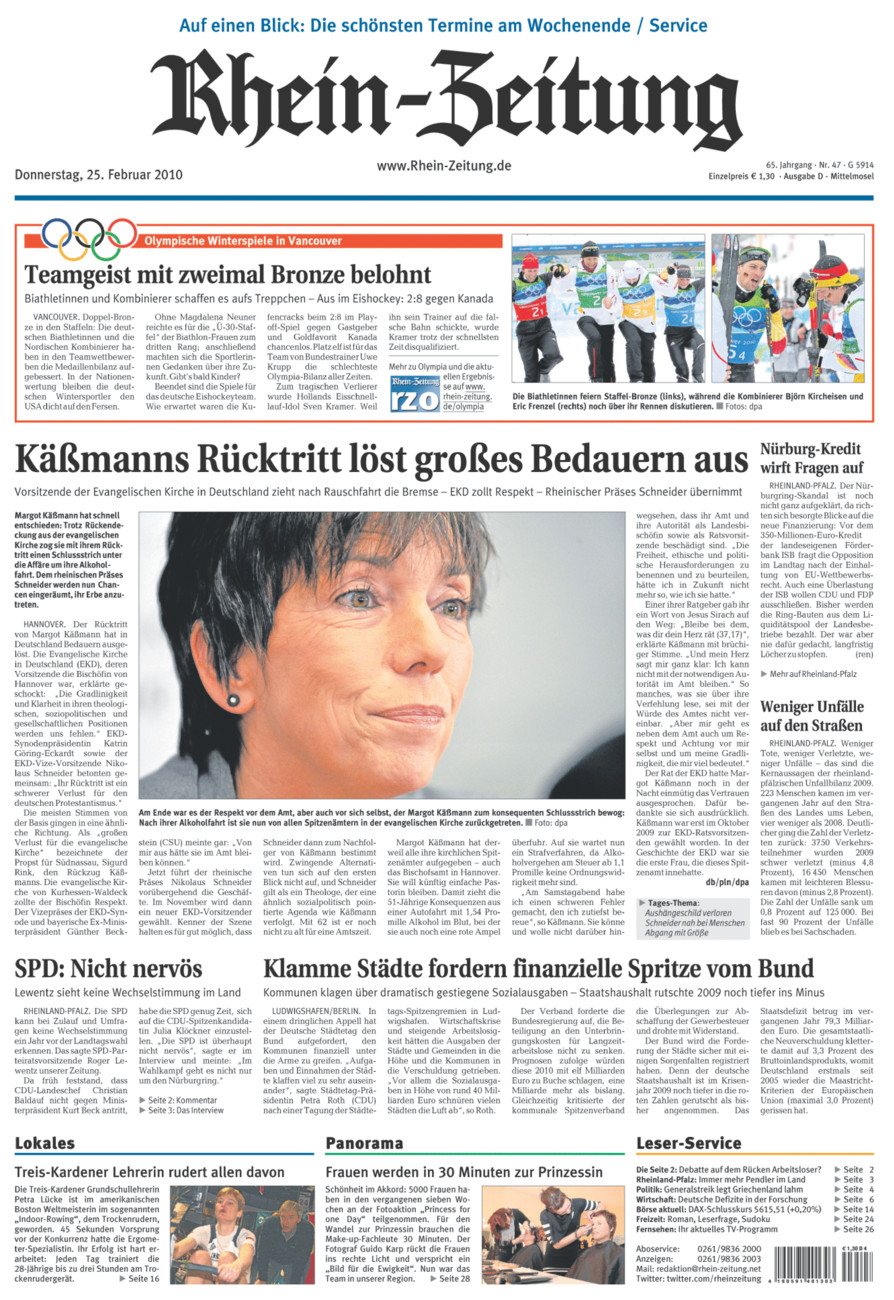 Rhein-Zeitung Kreis Cochem-Zell vom Donnerstag, 25.02.2010
