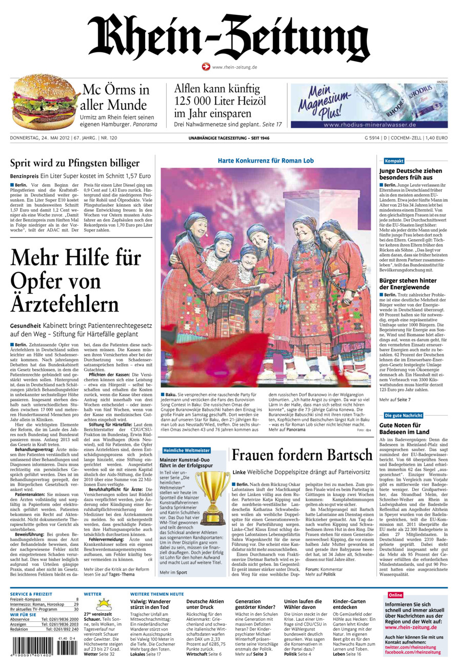 Rhein-Zeitung Kreis Cochem-Zell vom Donnerstag, 24.05.2012