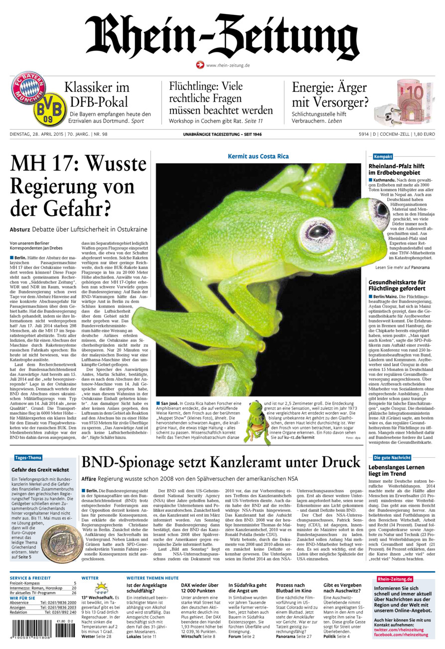 Rhein-Zeitung Kreis Cochem-Zell vom Dienstag, 28.04.2015