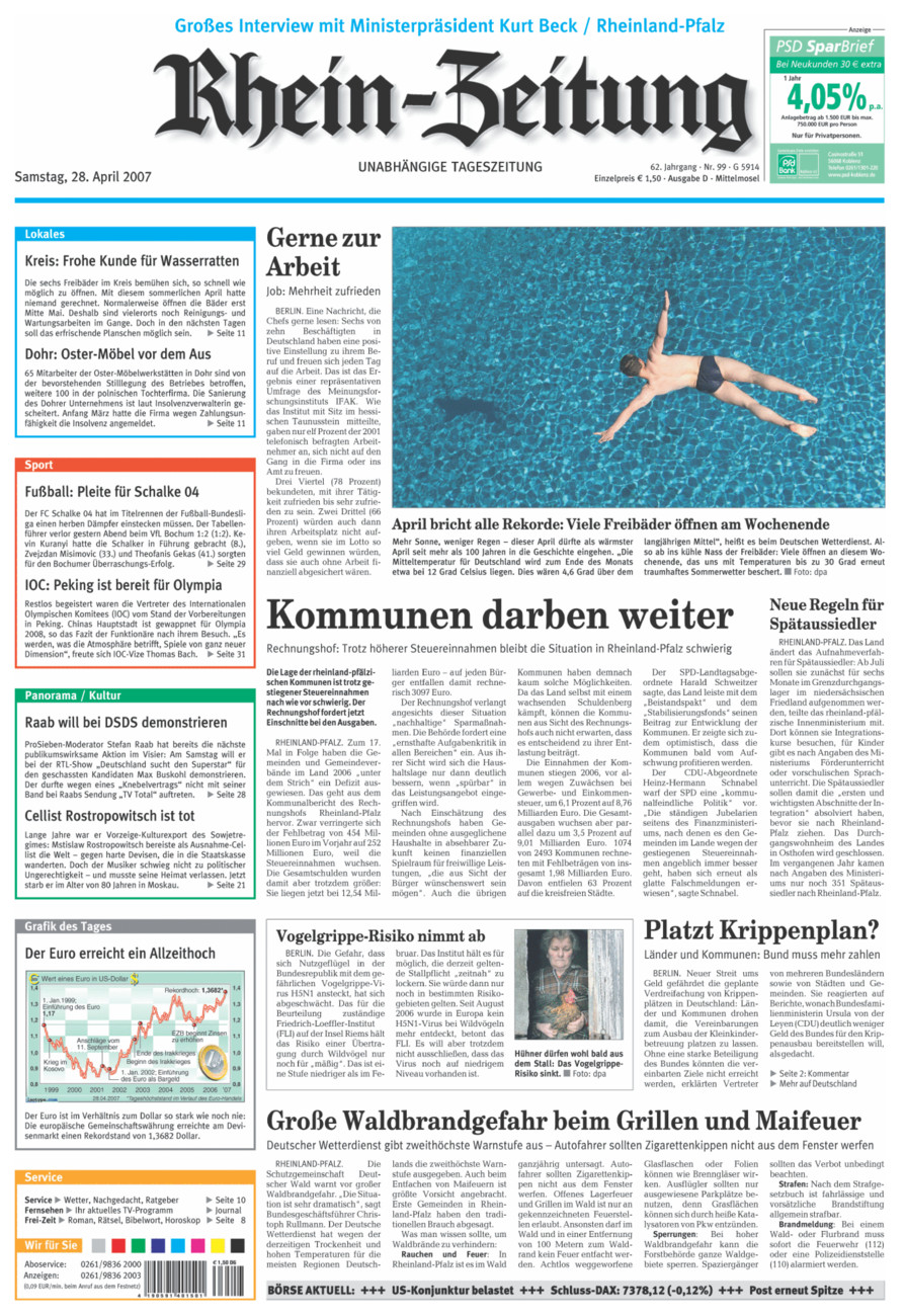 Rhein-Zeitung Kreis Cochem-Zell vom Samstag, 28.04.2007