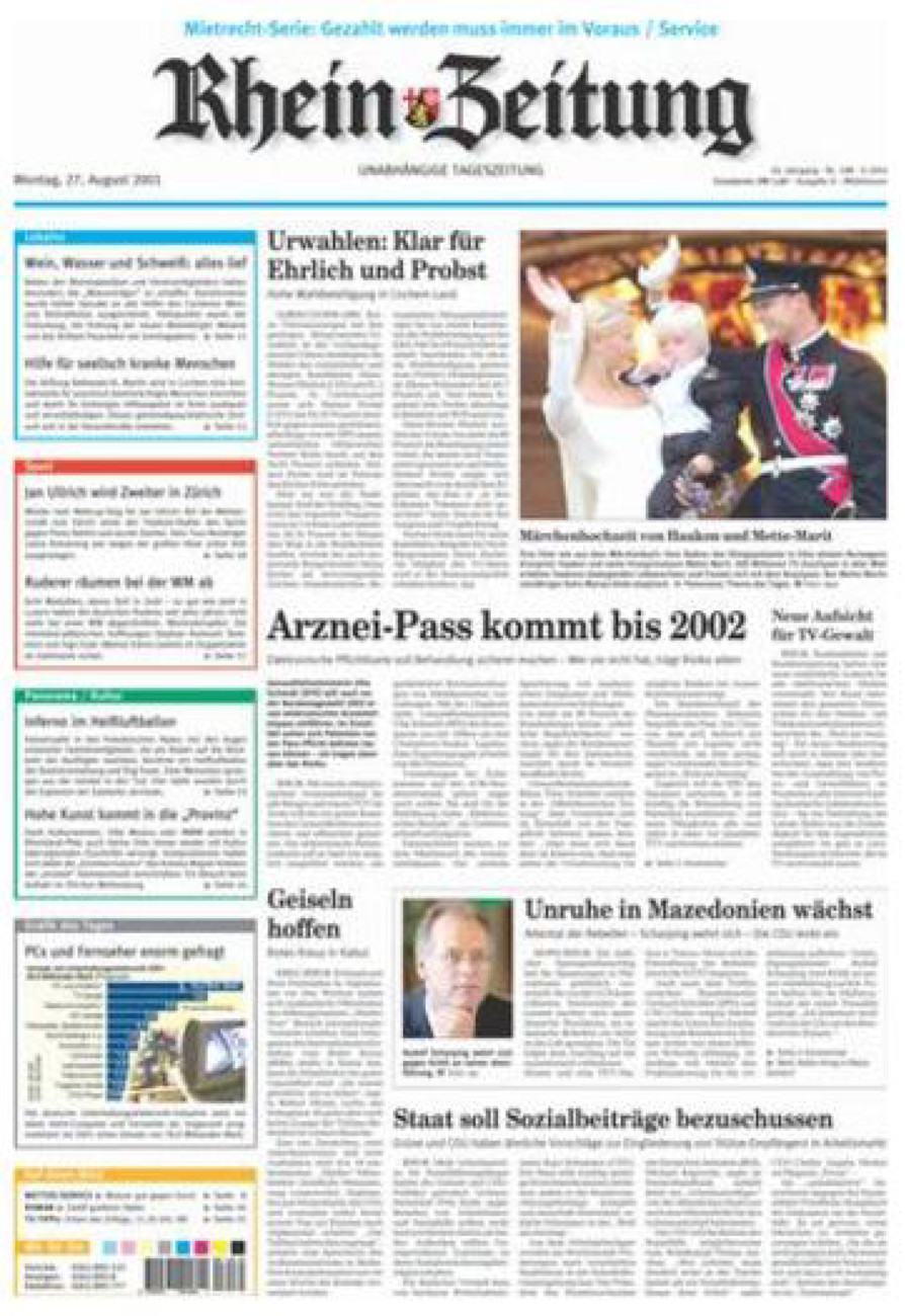 Rhein-Zeitung Kreis Cochem-Zell vom Montag, 27.08.2001
