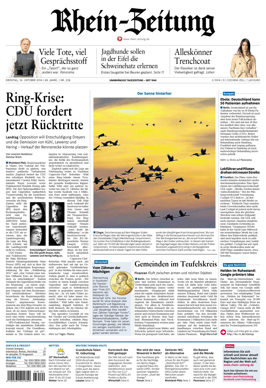Rhein-Zeitung Kreis Cochem-Zell vom Dienstag, 14.10.2014