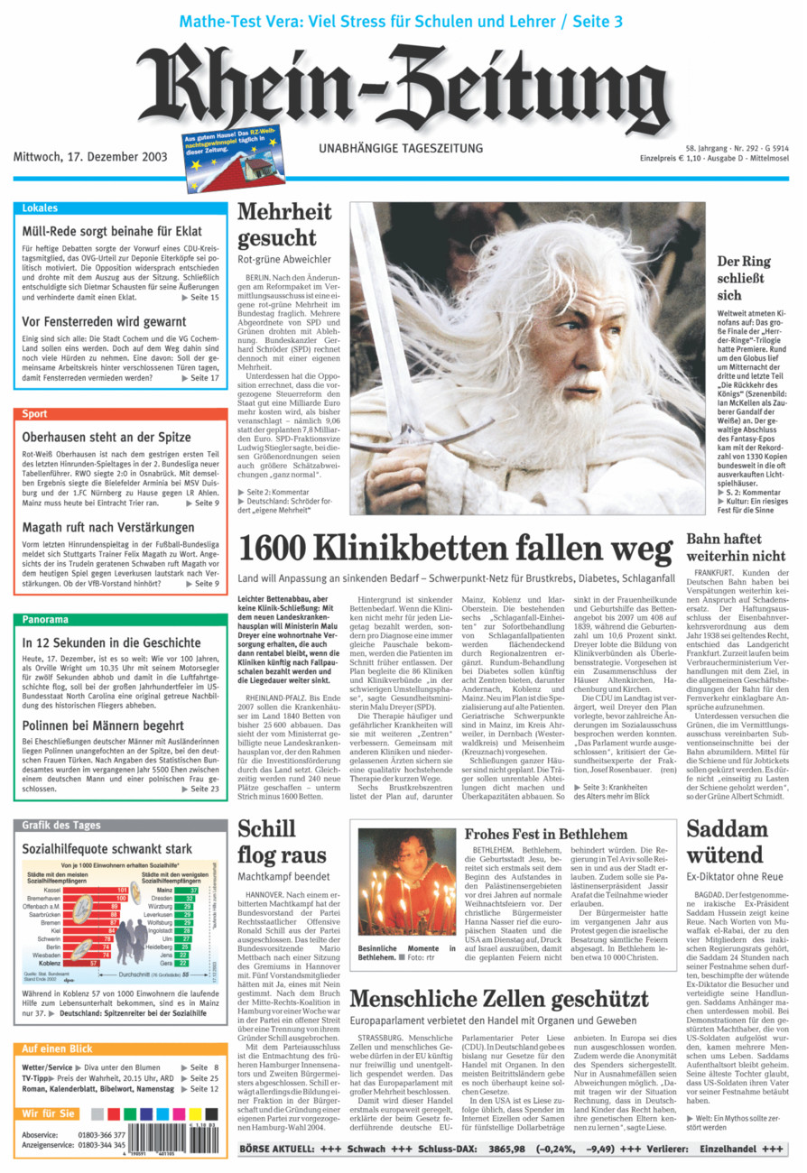 Rhein-Zeitung Kreis Cochem-Zell vom Mittwoch, 17.12.2003