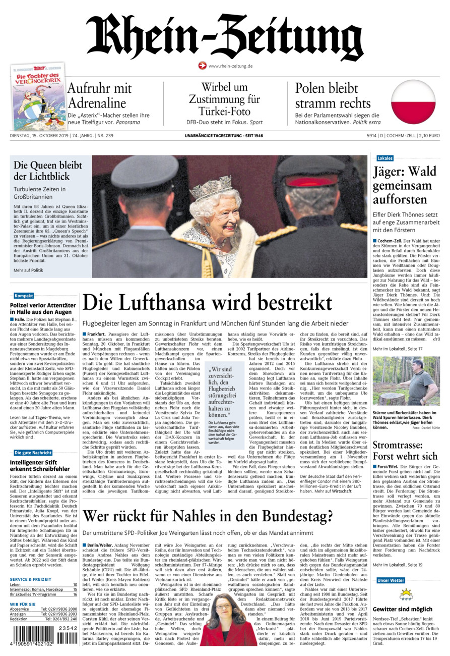 Rhein-Zeitung Kreis Cochem-Zell vom Dienstag, 15.10.2019