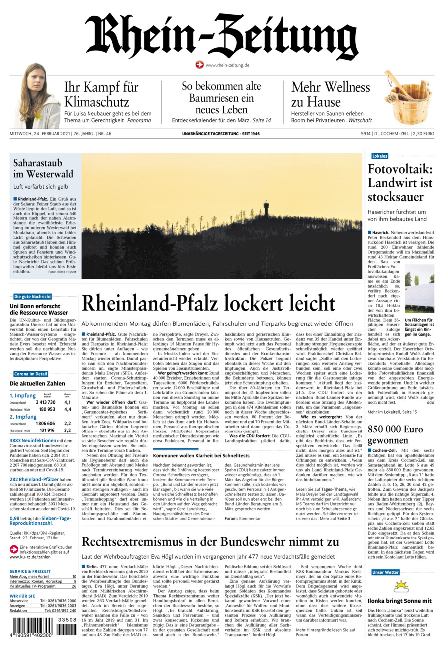 Rhein-Zeitung Kreis Cochem-Zell vom Mittwoch, 24.02.2021