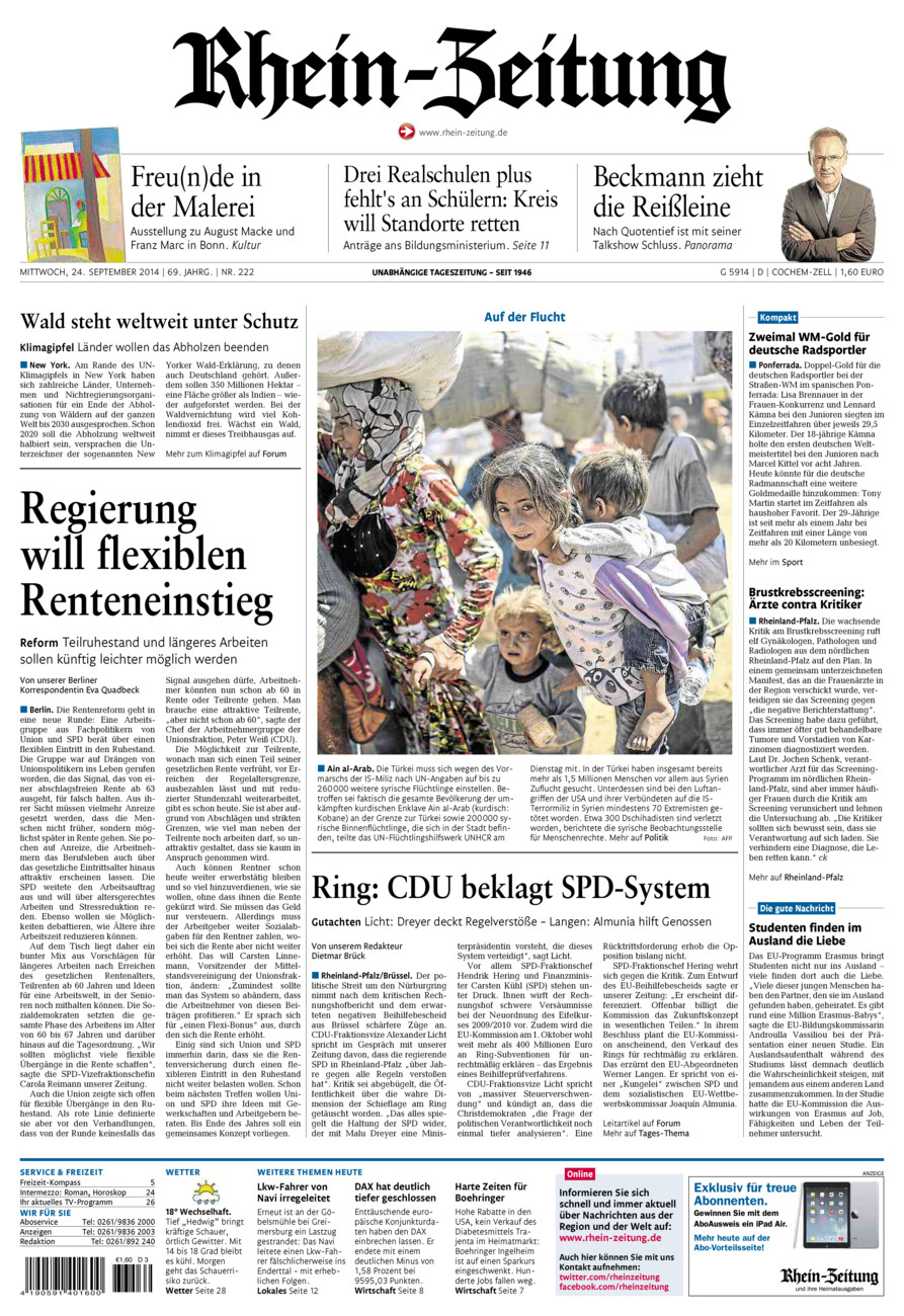 Rhein-Zeitung Kreis Cochem-Zell vom Mittwoch, 24.09.2014