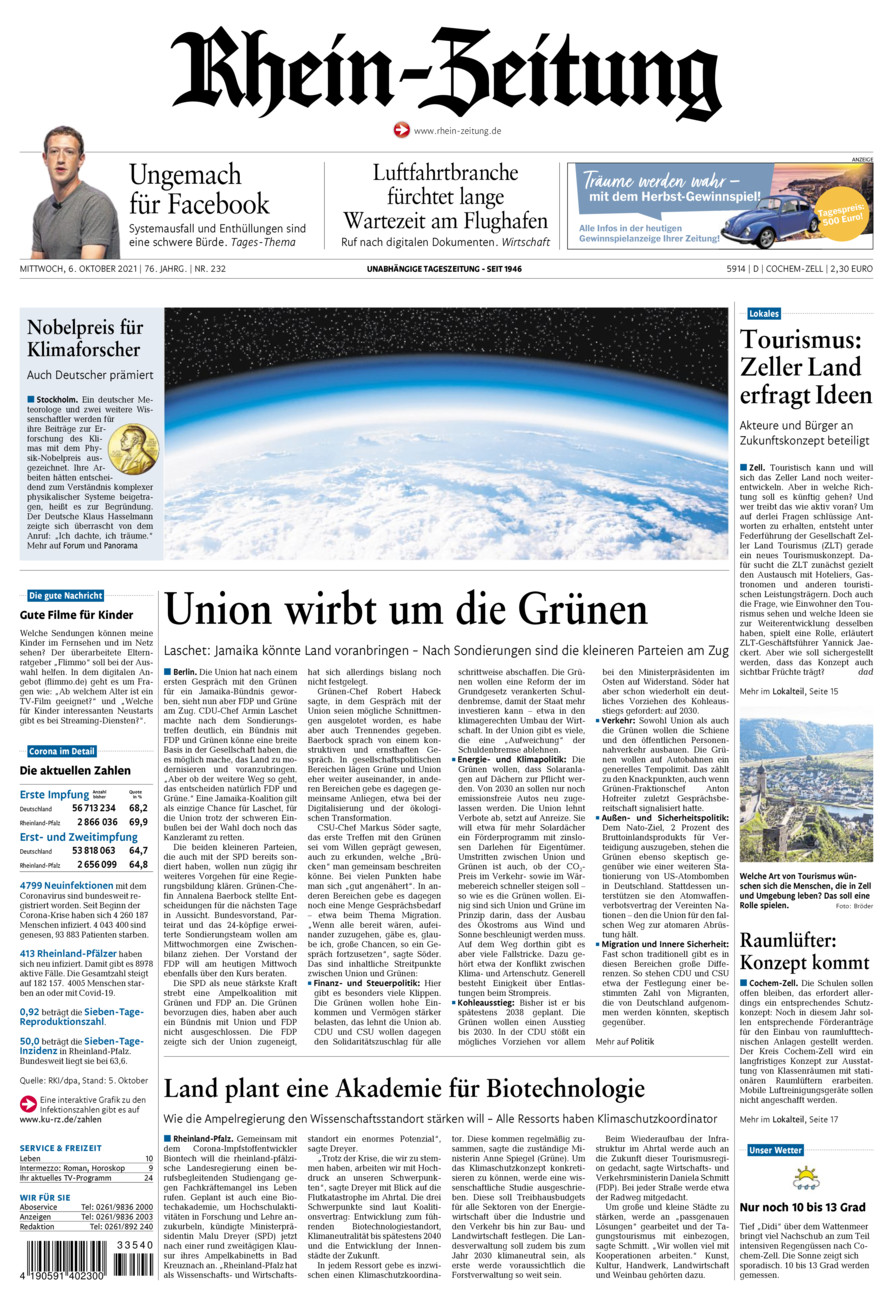 Rhein-Zeitung Kreis Cochem-Zell vom Mittwoch, 06.10.2021