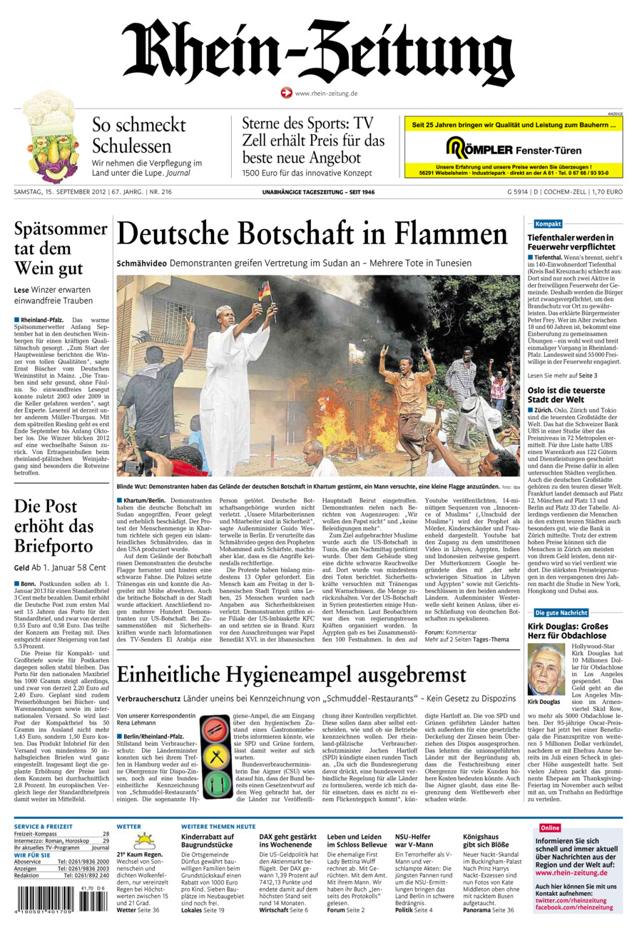 Rhein-Zeitung Kreis Cochem-Zell vom Samstag, 15.09.2012